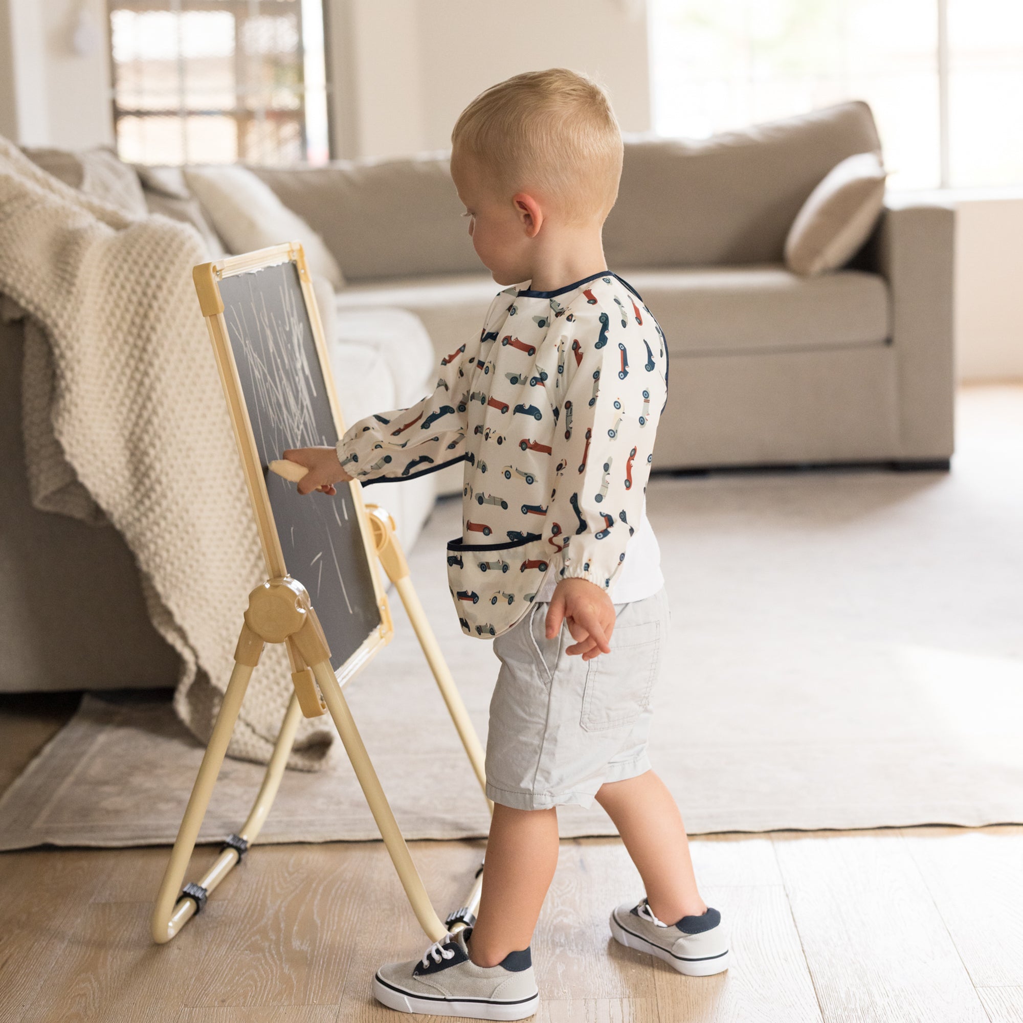 Tiny Twinkle - Mess-Proof Full Sleeve Bib - Vintage Cars - Small for 6-24 Months