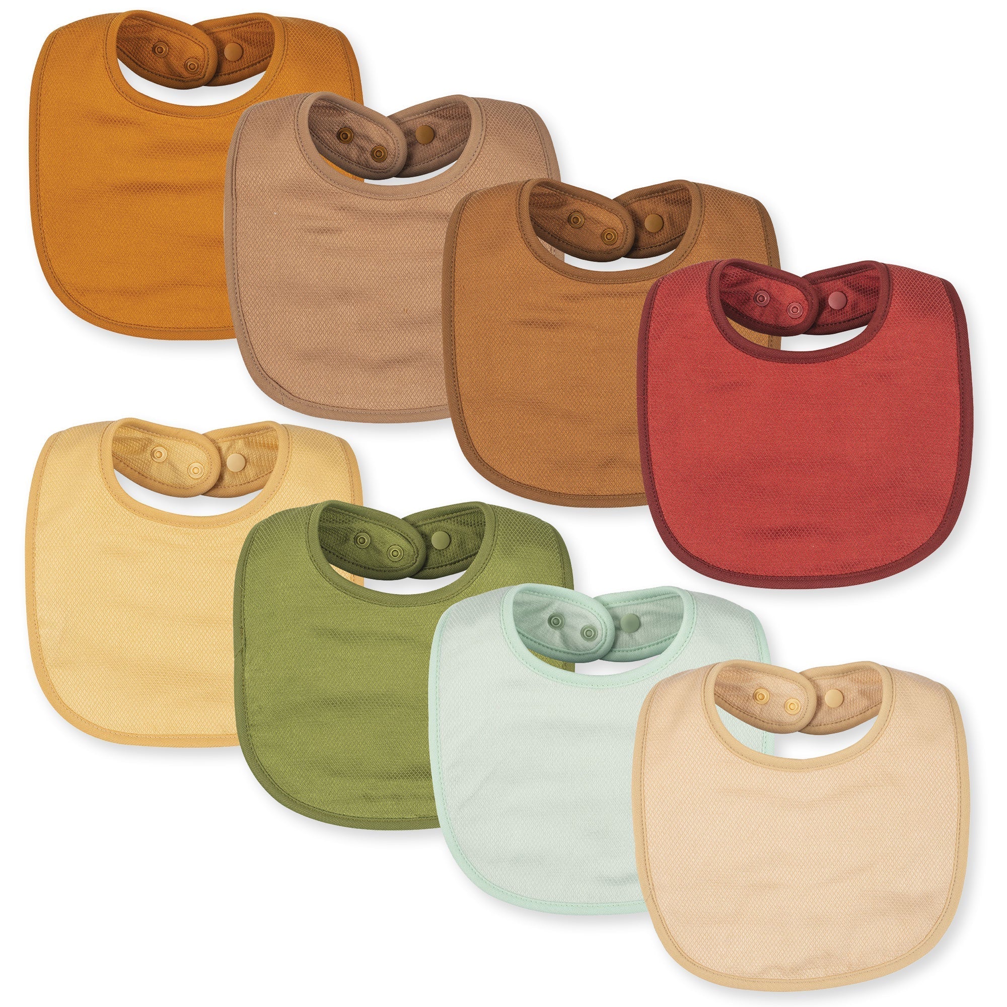 Tiny Twinkle - Kaffle® Feeder Bib 8 Pack - Brown, Burgundy, Pale Yellow & Olive Set