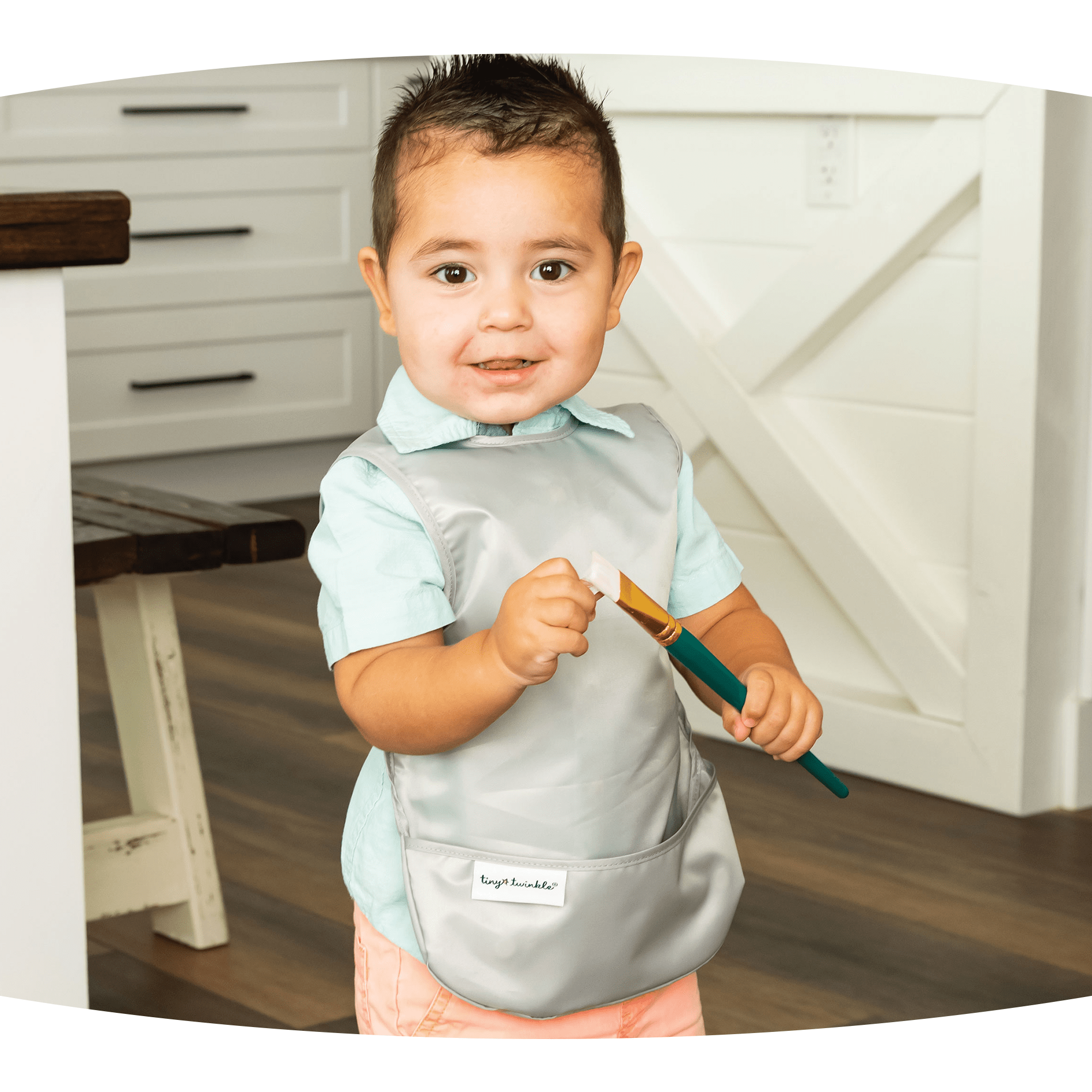 Tiny Twinkle - Mess - Proof Apron Bib Set of 2 - Grey, Dark Blue