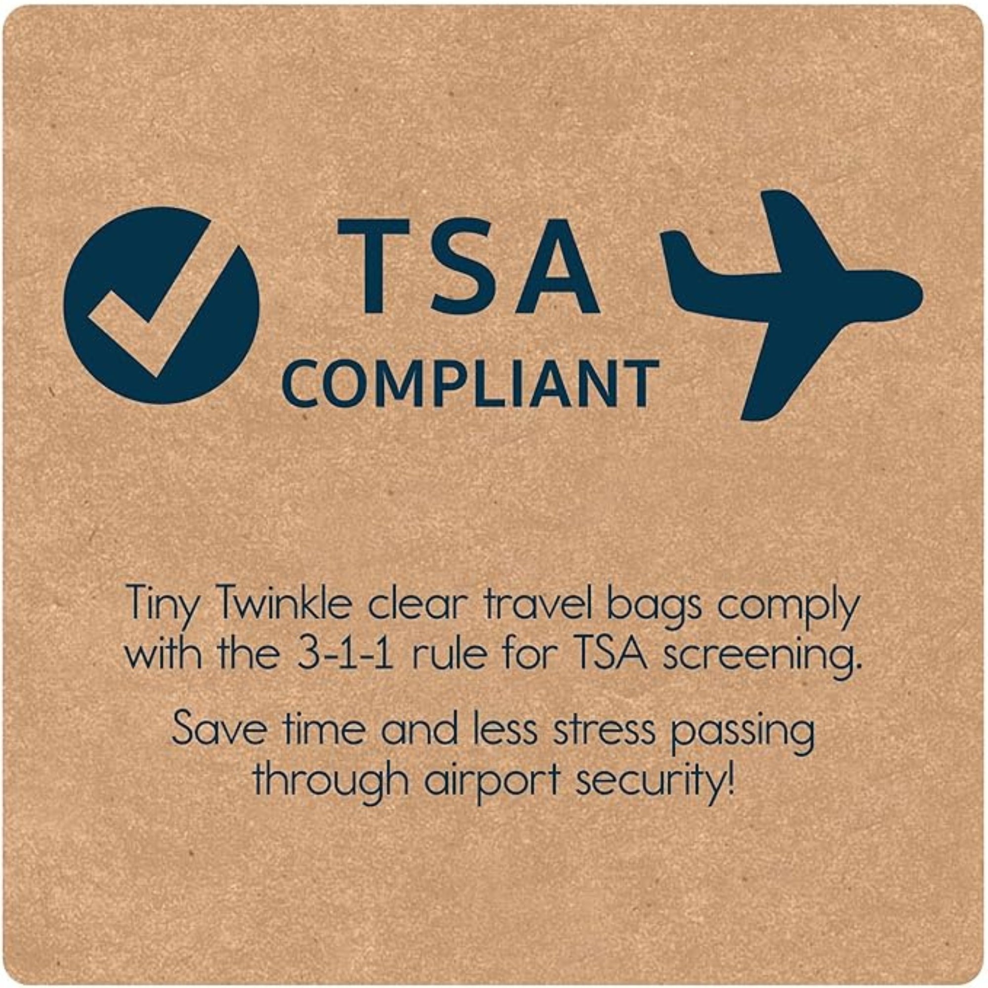 Tiny Twinkle - Mess - Proof Clear Travel Bags - 3 Pack Set - Beige Checkers