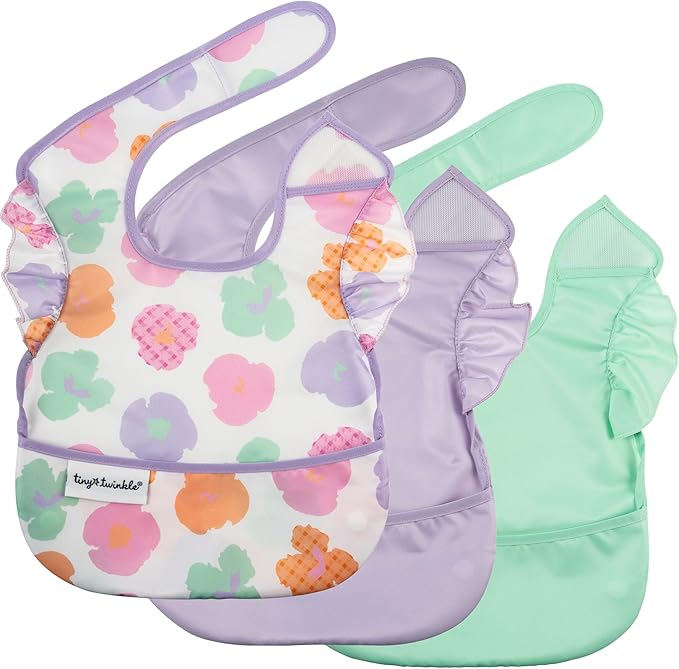 Tiny Twinkle - Mess - Proof Easy Bib 3 Pack - Floral Pop, Lavender & Mint Set