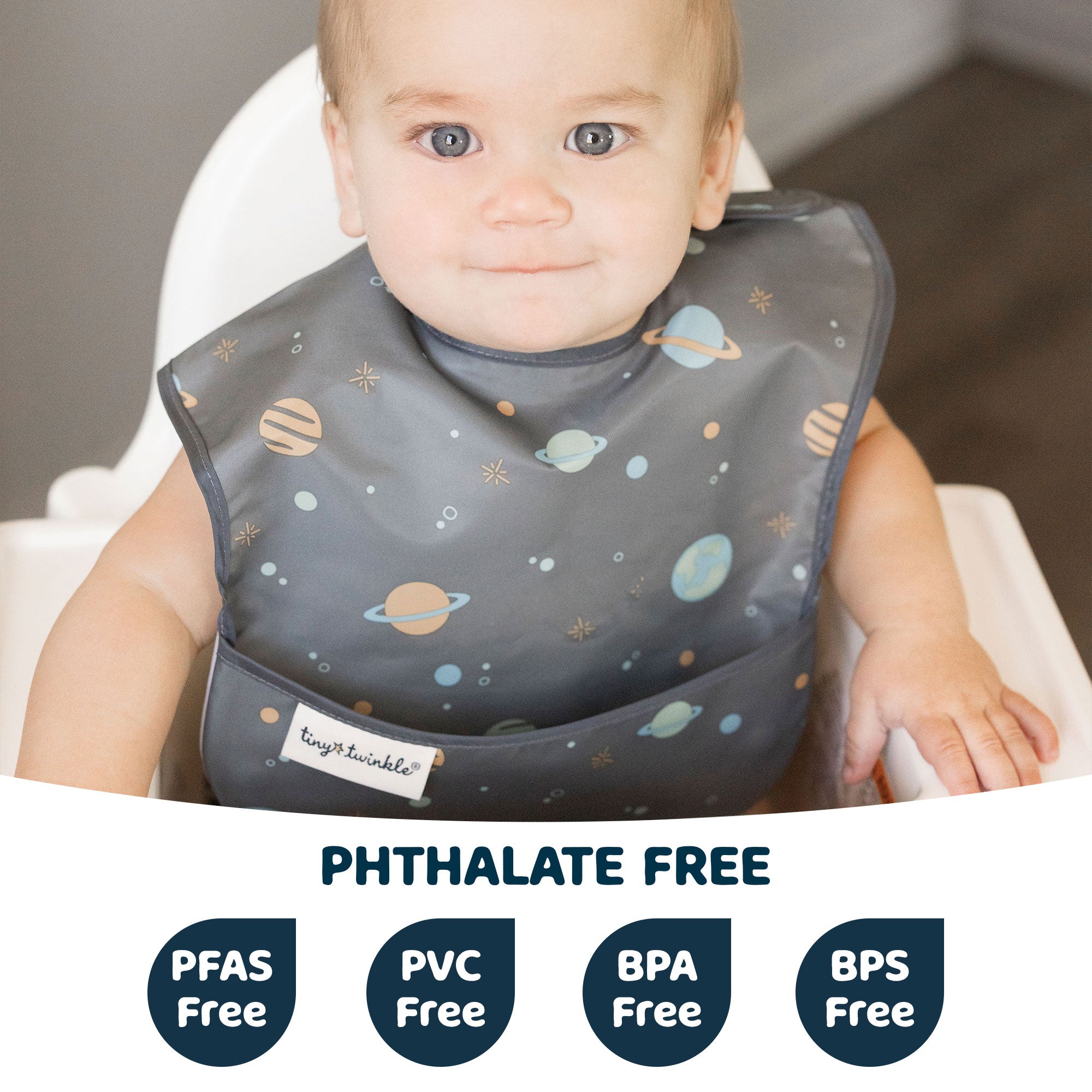 Tiny Twinkle - Mess - Proof Easy Bib 3 Pack - Space, Ice Blue, Grey