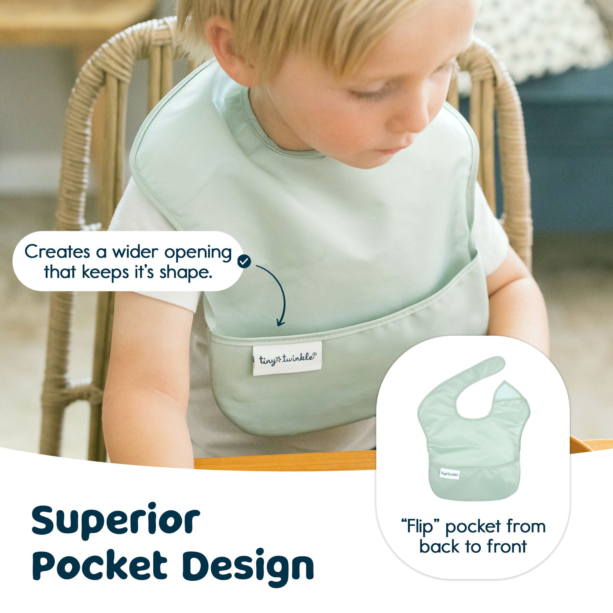 Tiny Twinkle - Mess - Proof Easy Bib 5 Pack - Pastel Blue, Grey Navy & Sage Set
