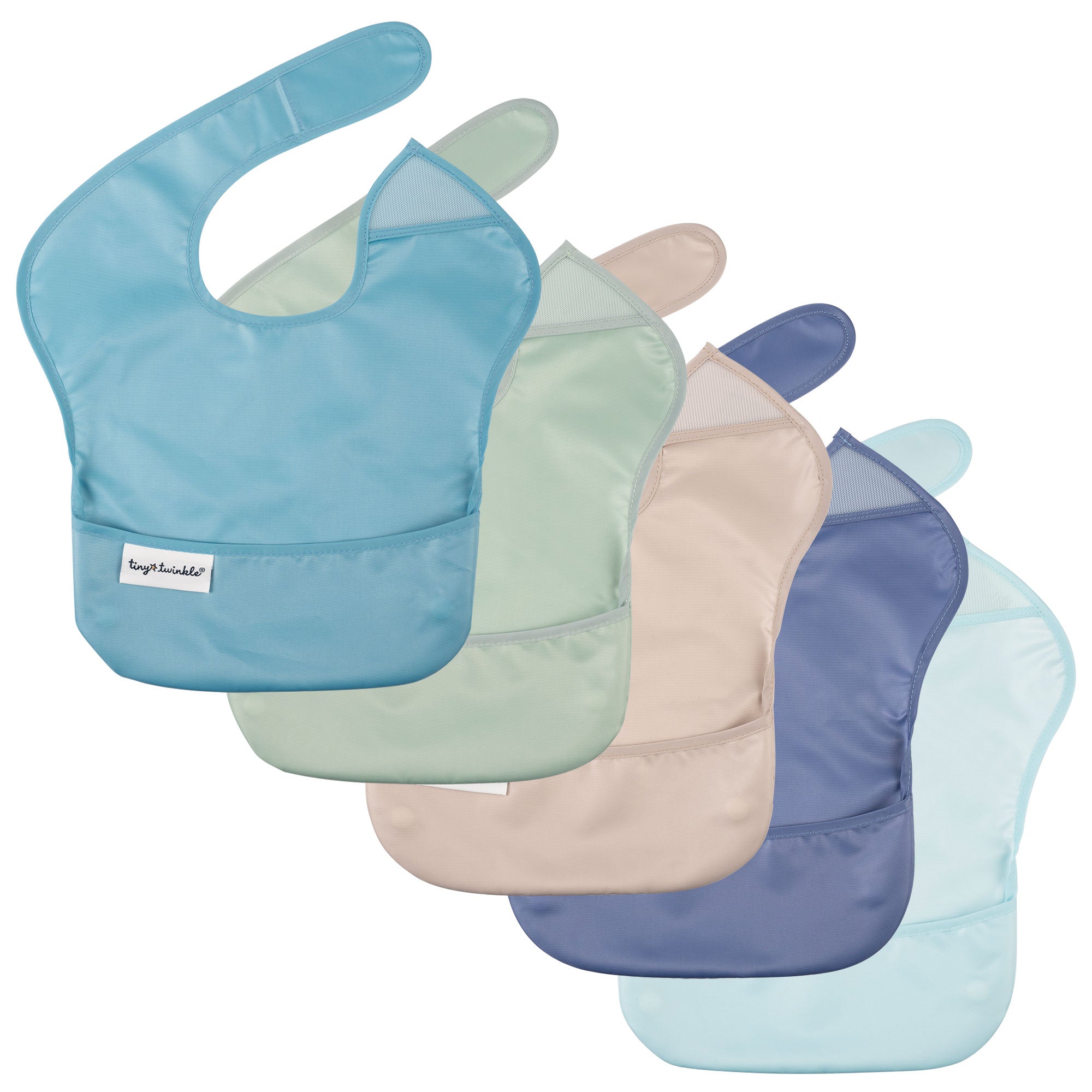 Tiny Twinkle - Mess - Proof Easy Bib 5 Pack - Pastel Blue, Grey Navy & Sage Set
