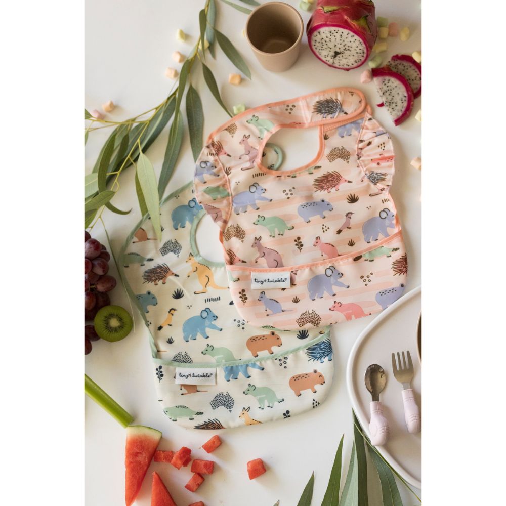Tiny Twinkle - Mess - Proof Easy Bib - Aussie Animals Outback Pink