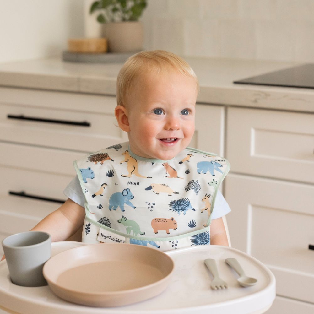 Tiny Twinkle - Mess - Proof Easy Bib - Aussie Animals Outback Sage