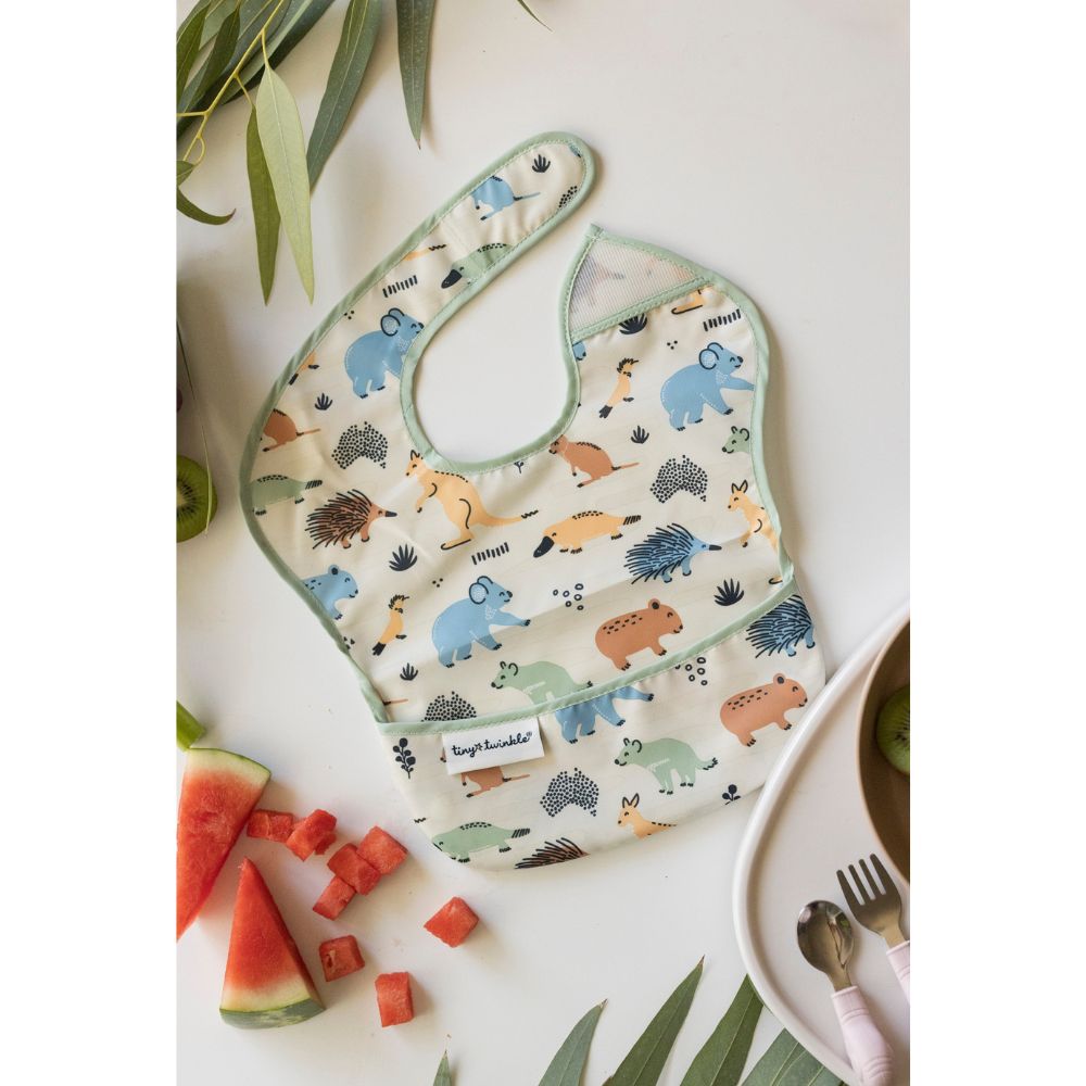Tiny Twinkle - Mess - Proof Easy Bib - Aussie Animals Outback Sage