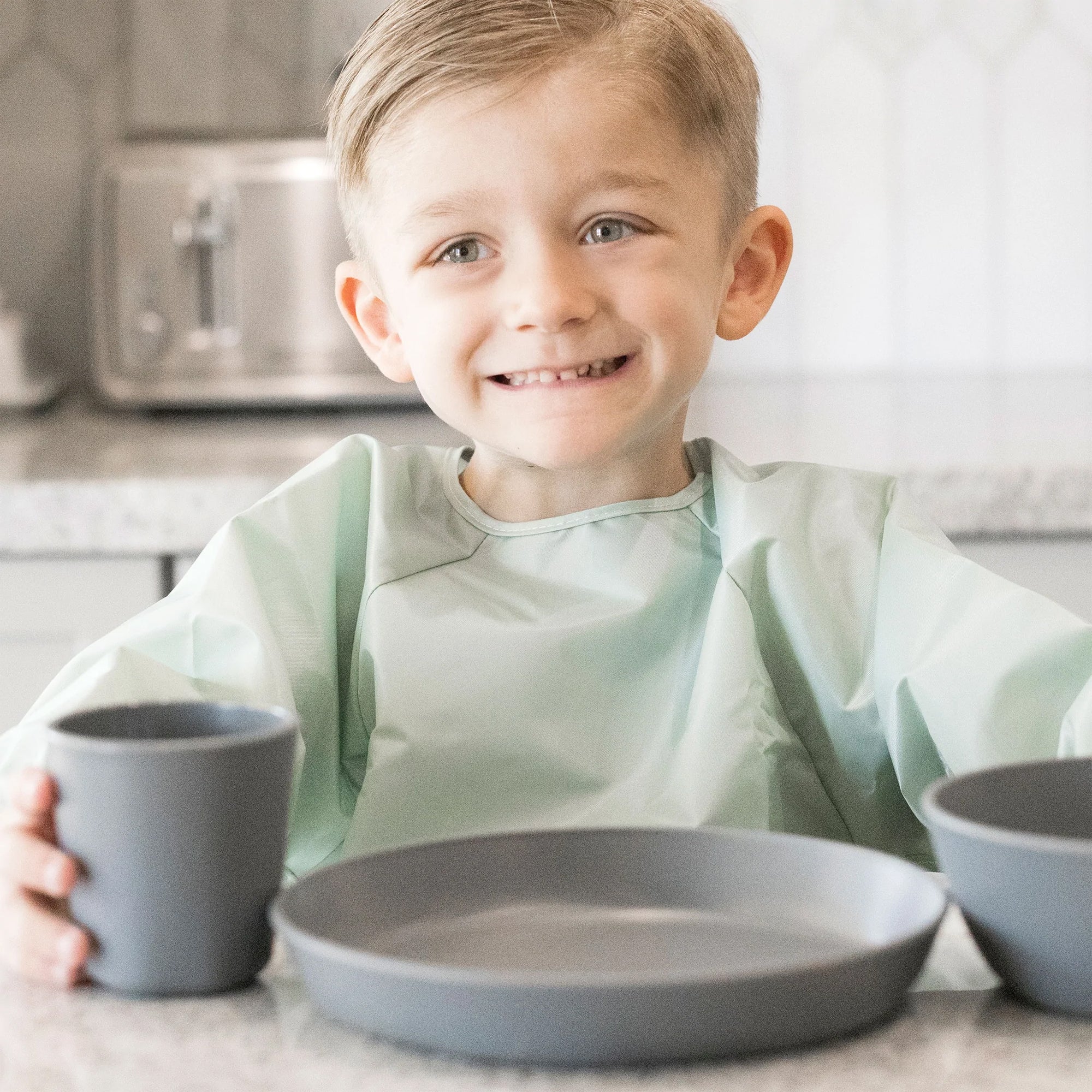 Tiny Twinkle - Mess - Proof Long Sleeve Bib 2 Pack - Sage, Charcoal - Small/Large