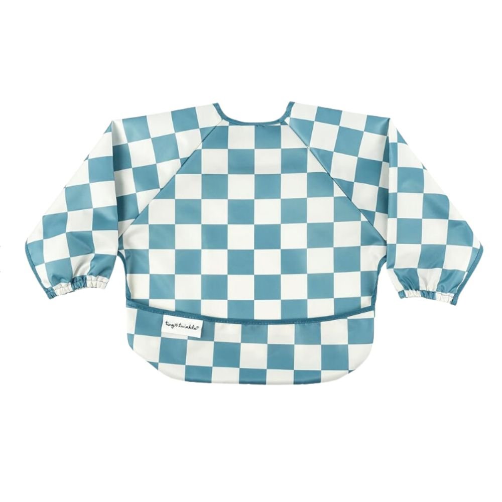 Tiny Twinkle - Mess - Proof Long Sleeve Bib - Blue Checker