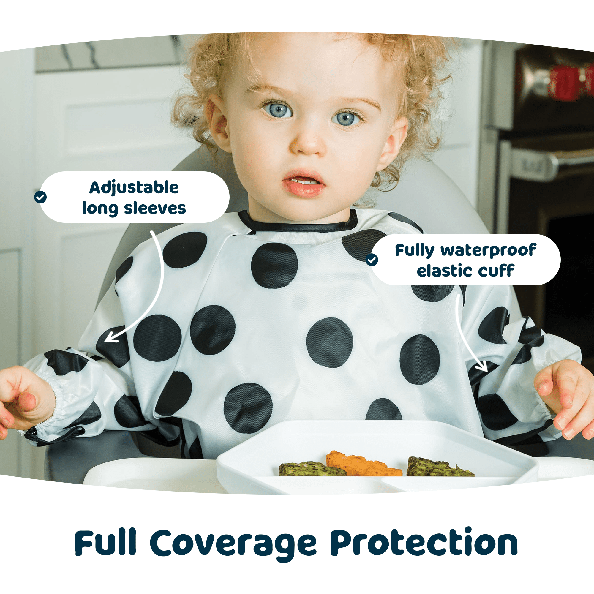 Tiny Twinkle - Mess - Proof Long Sleeve Bib - Polka Dot - Small/Large