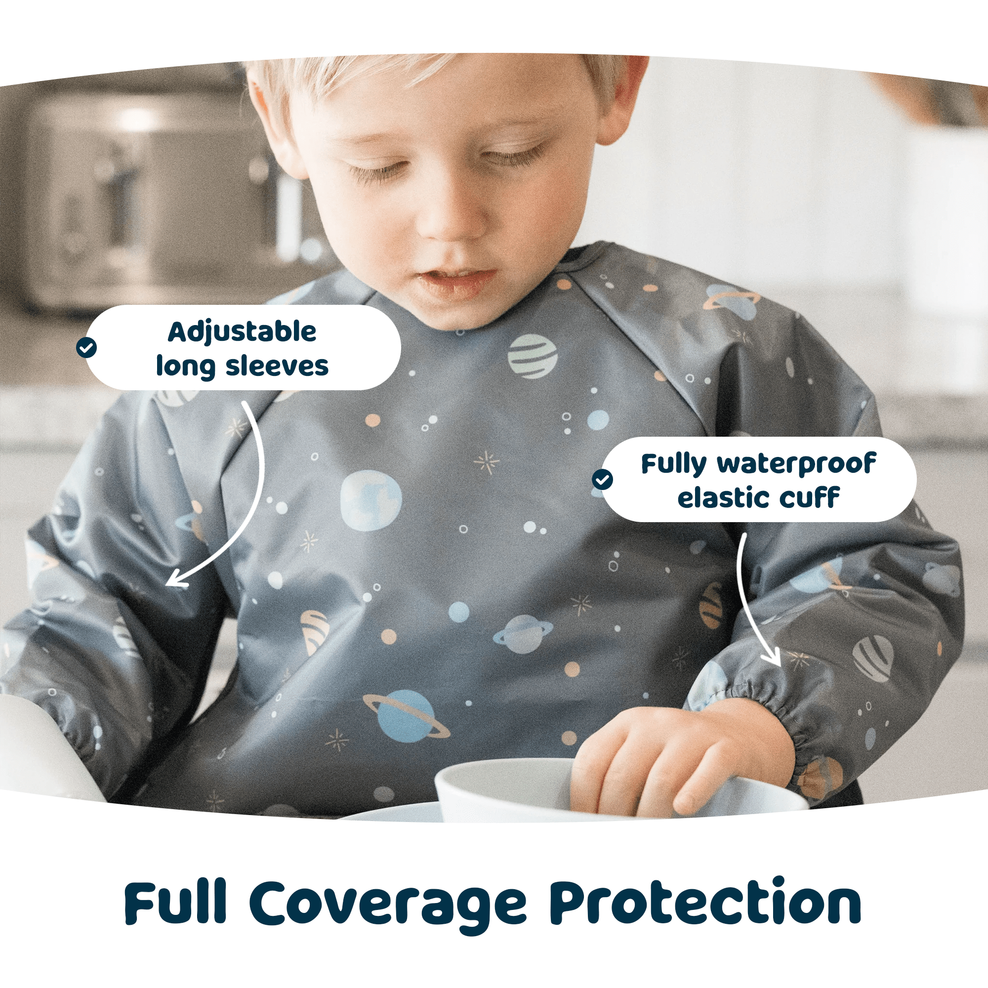Tiny Twinkle - Mess - Proof Long Sleeve Bib - Space - Small/Large