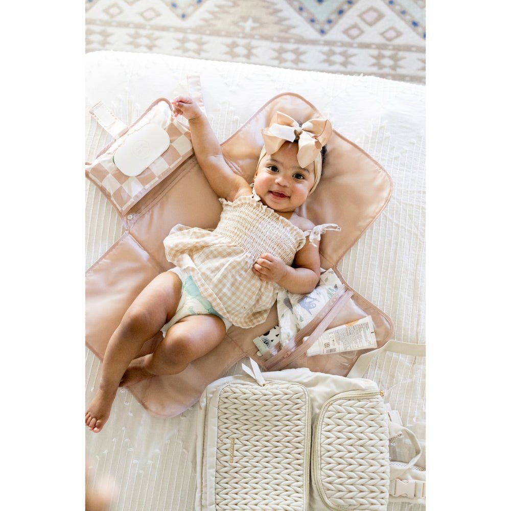 Tiny Twinkle - Mess - Proof Portable Nappy Changing Pad - Beige Checkers