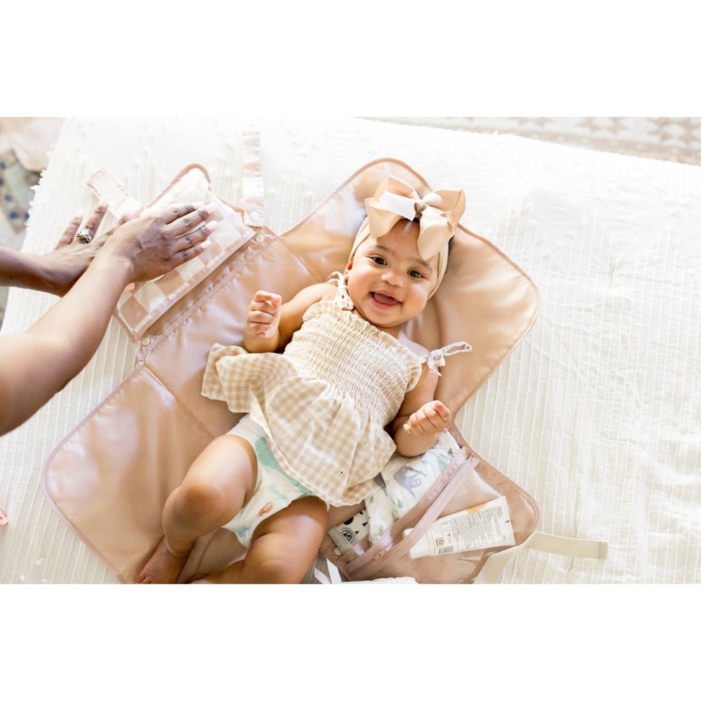 Tiny Twinkle - Mess - Proof Portable Nappy Changing Pad - Beige Checkers