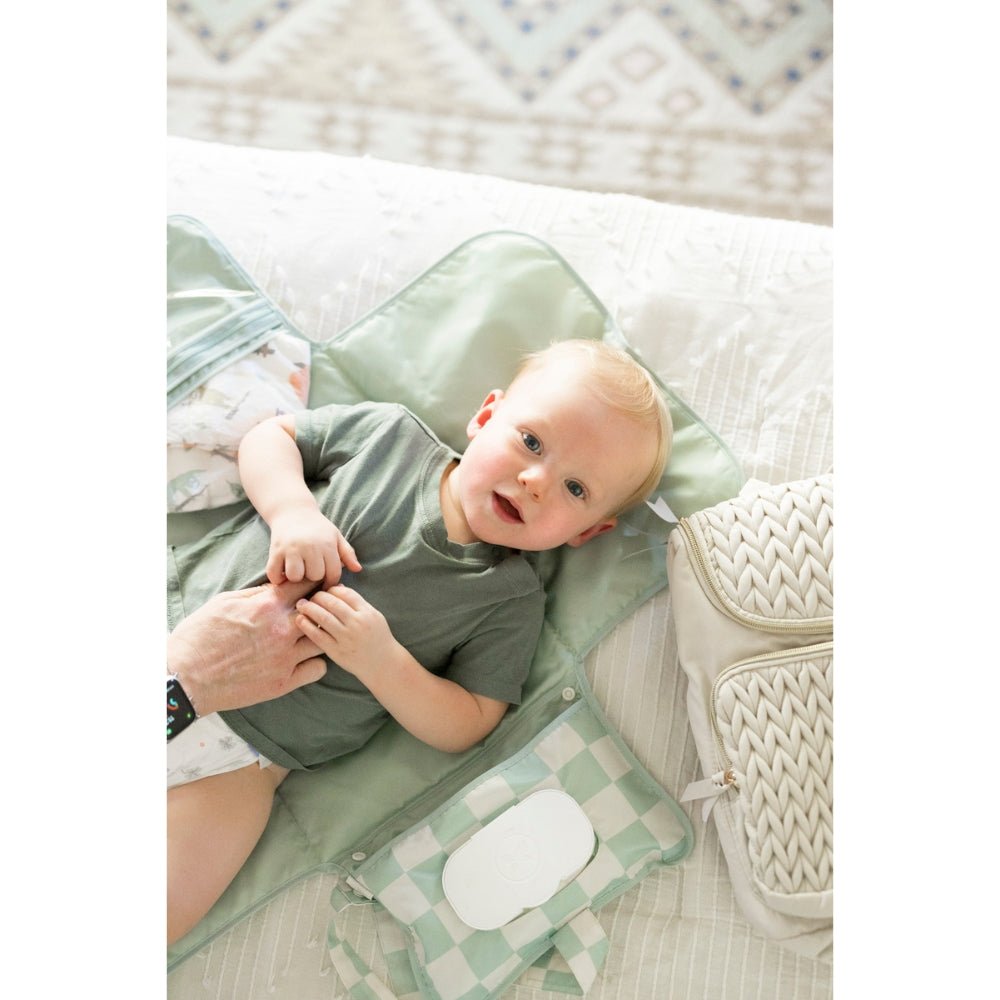 Tiny Twinkle - Mess - Proof Portable Nappy Changing Pad - Sage Checkers