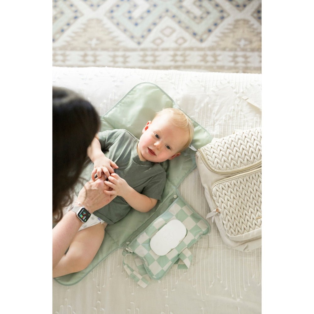 Tiny Twinkle - Mess - Proof Portable Nappy Changing Pad - Sage Checkers