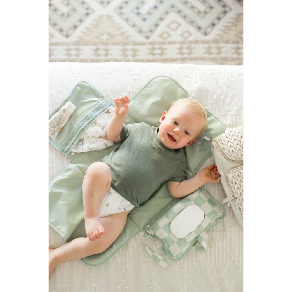Tiny Twinkle - Mess - Proof Portable Nappy Changing Pad - Sage Checkers