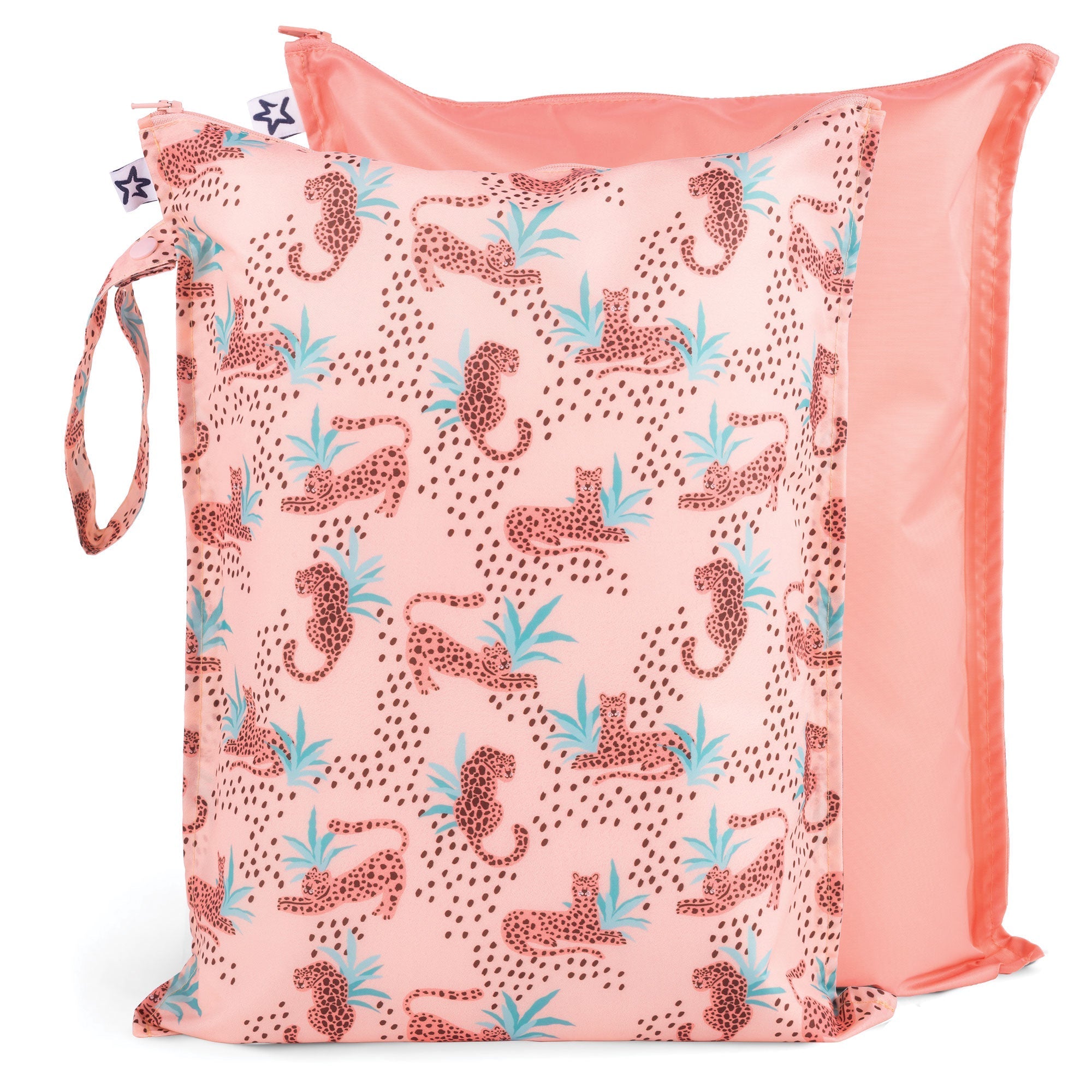 Tiny Twinkle - Mess - Proof Wet Bag 2 Pack - Leopard & Coral Colours