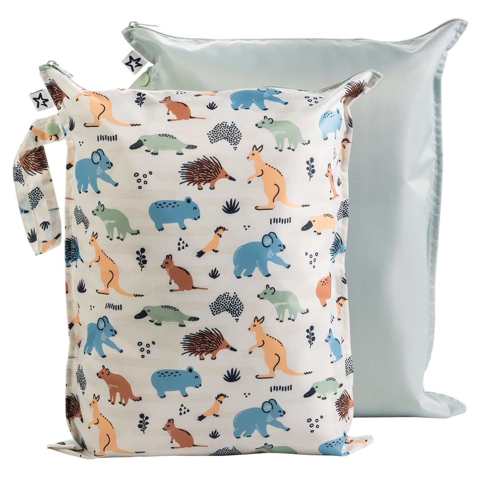 Tiny Twinkle - Mess - Proof Wet Bag 2 PK - Aussie Animals Sage