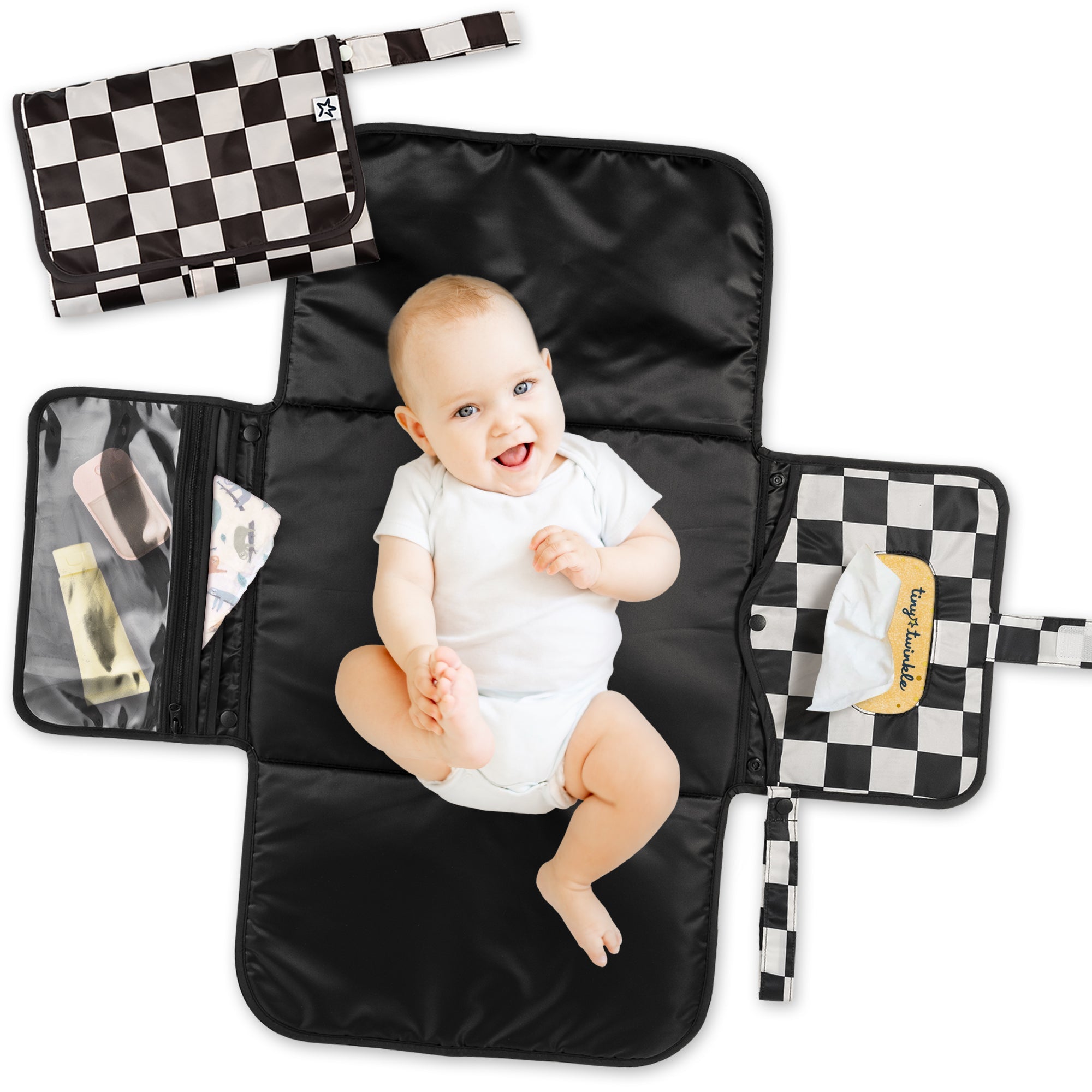 Tiny Twinkle - Portable Diaper Changing Pad - Black Checkers