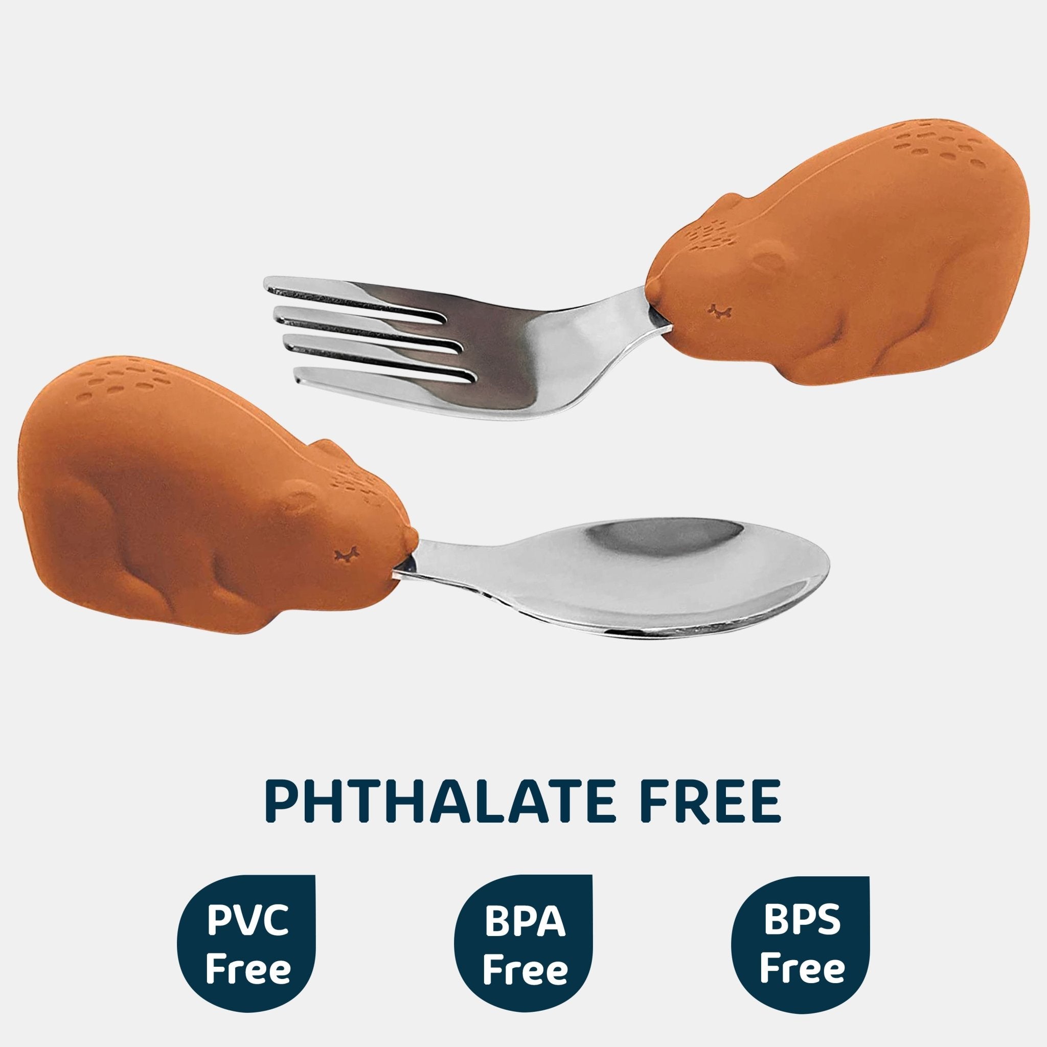 Tiny Twinkle - Silicone Stainless Steel Training Utensils - Cinnamon Bear