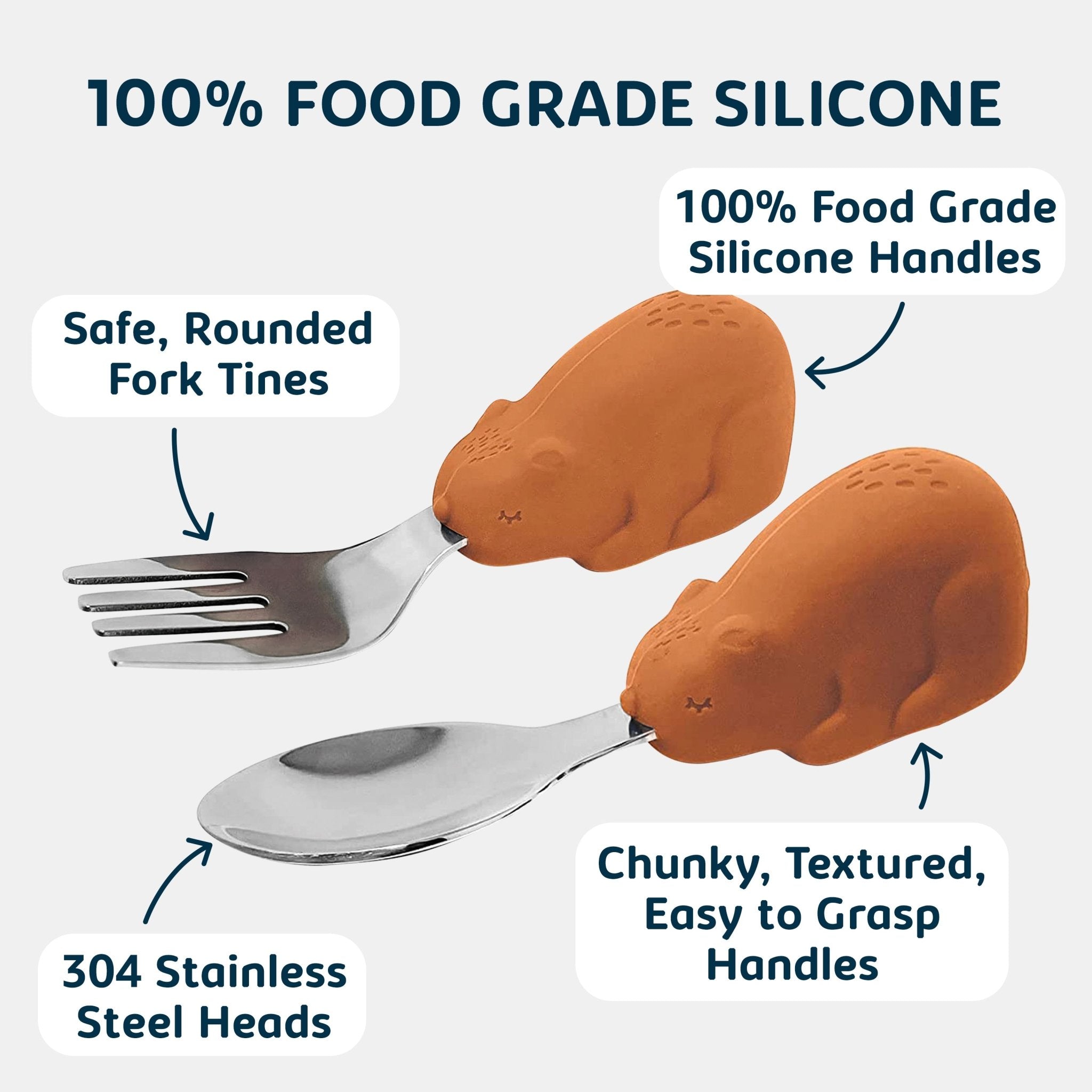 Tiny Twinkle - Silicone Stainless Steel Training Utensils - Cinnamon Bear