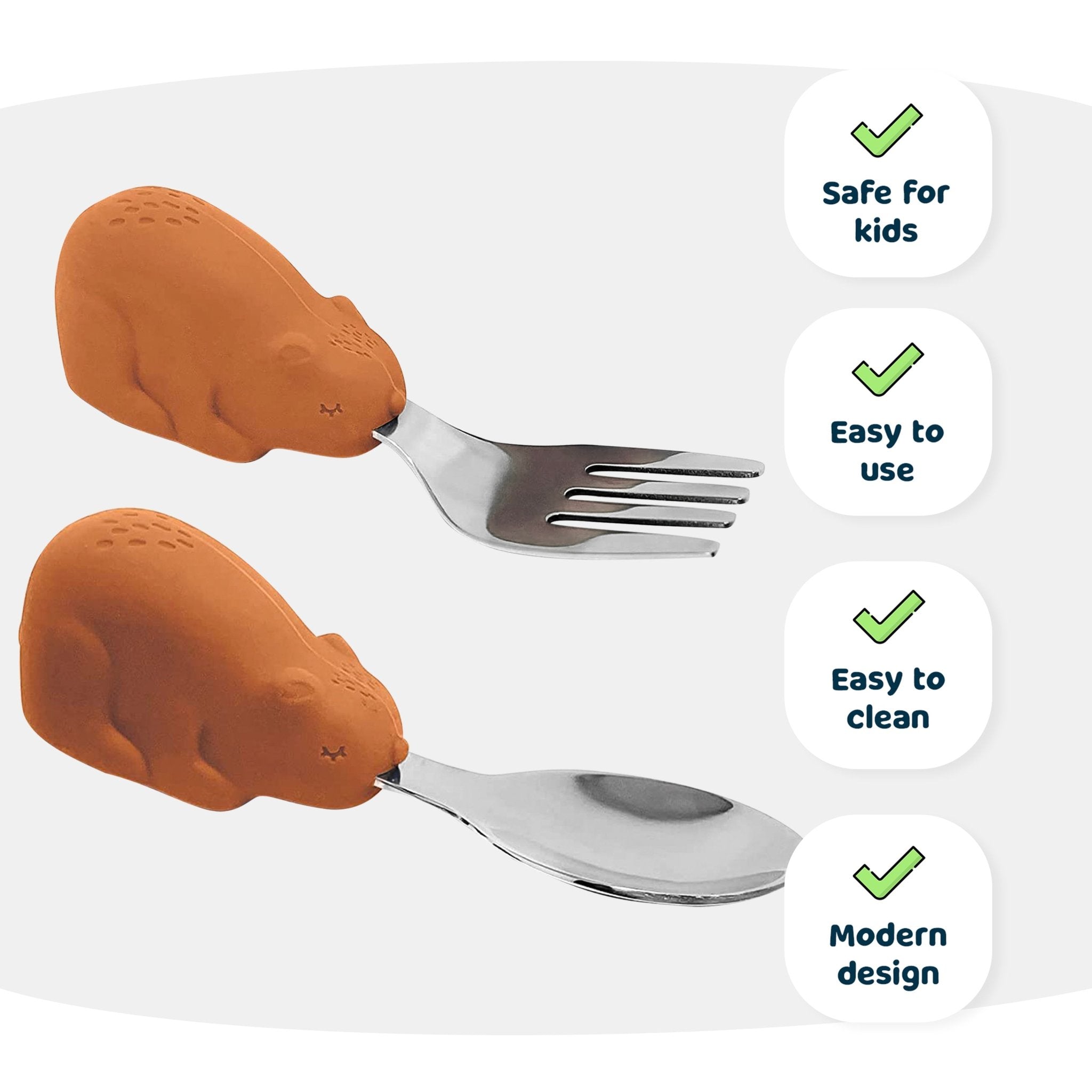 Tiny Twinkle - Silicone Stainless Steel Training Utensils - Cinnamon Bear