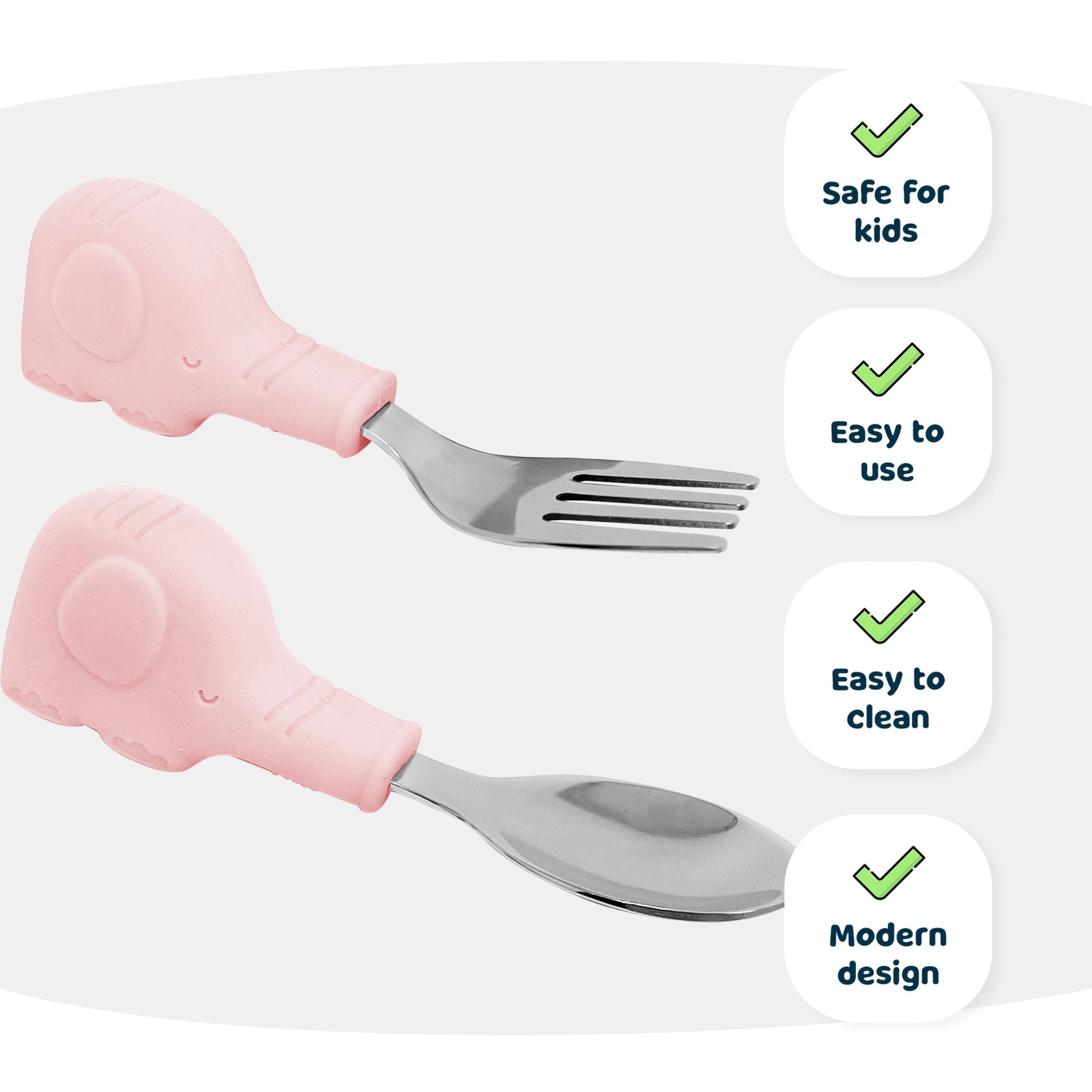 Tiny Twinkle - Silicone Stainless Steel Training Utensils - Pink Elephant