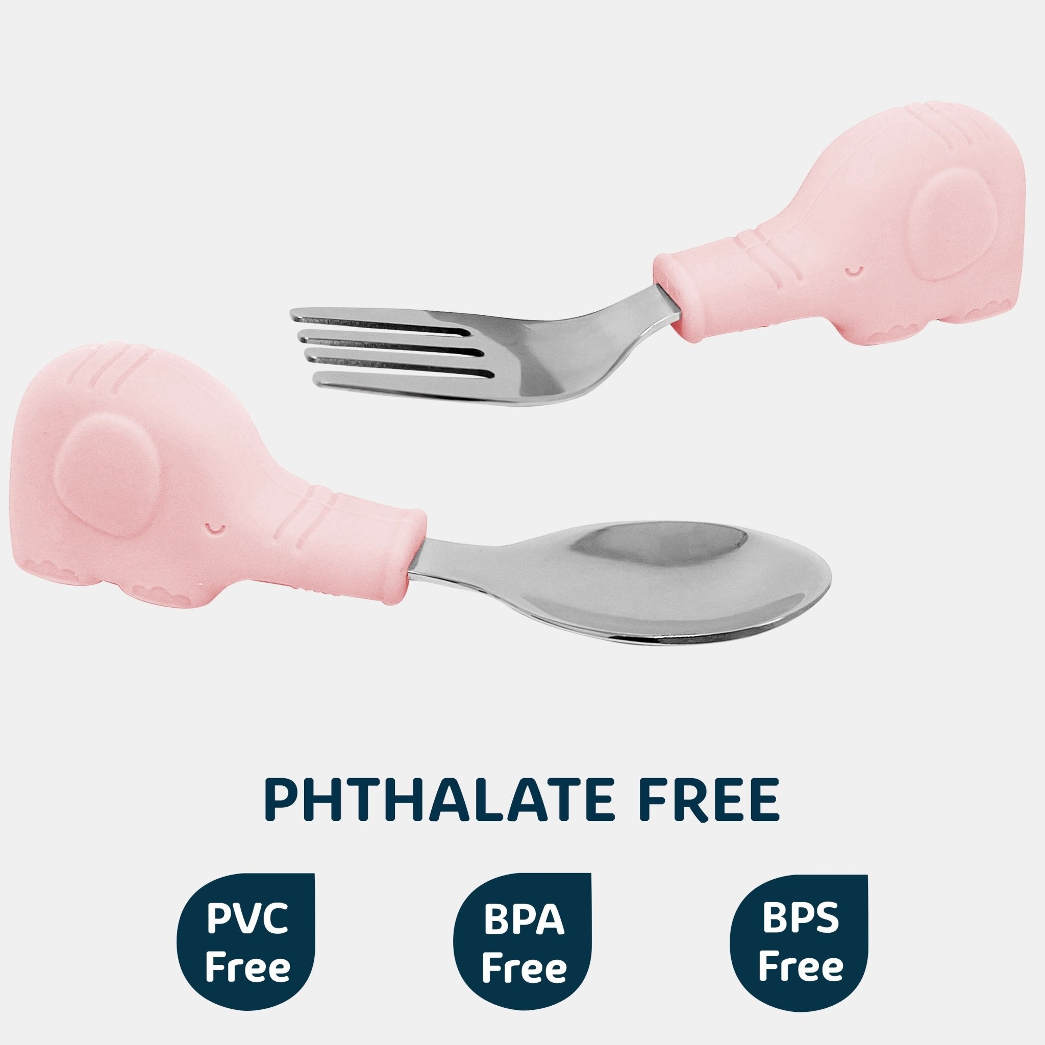 Tiny Twinkle - Silicone Stainless Steel Training Utensils - Pink Elephant