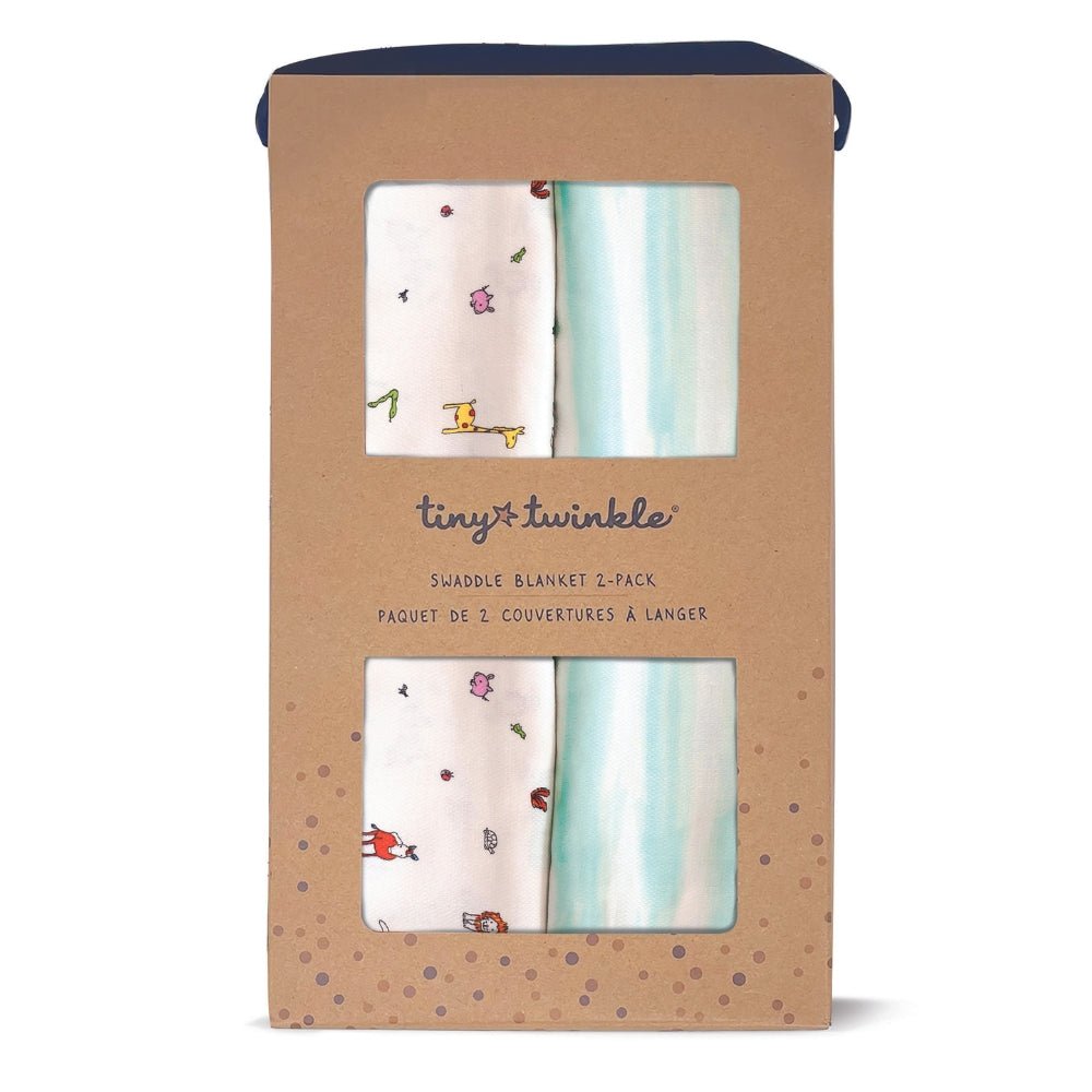 Tiny Twinkle - Kaffle® Swaddle Blanket 2 Pack - Zoo & Ocean Stripe