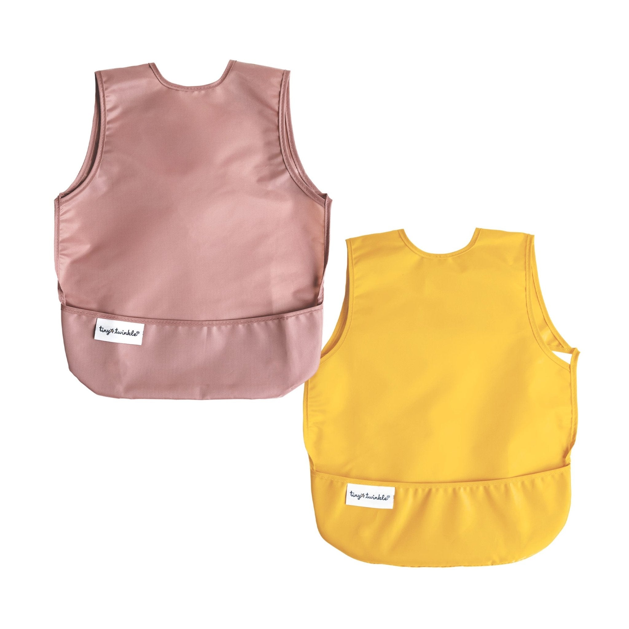 Tiny Twinkle - Mess - Proof Apron Bib 2 Pack - Taupe, Dandelion (No Ruffles)