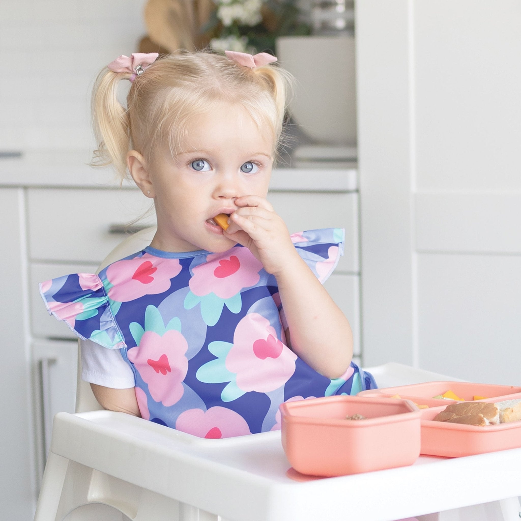 Tiny Twinkle - Mess - Proof Apron Bib - Blue Floral