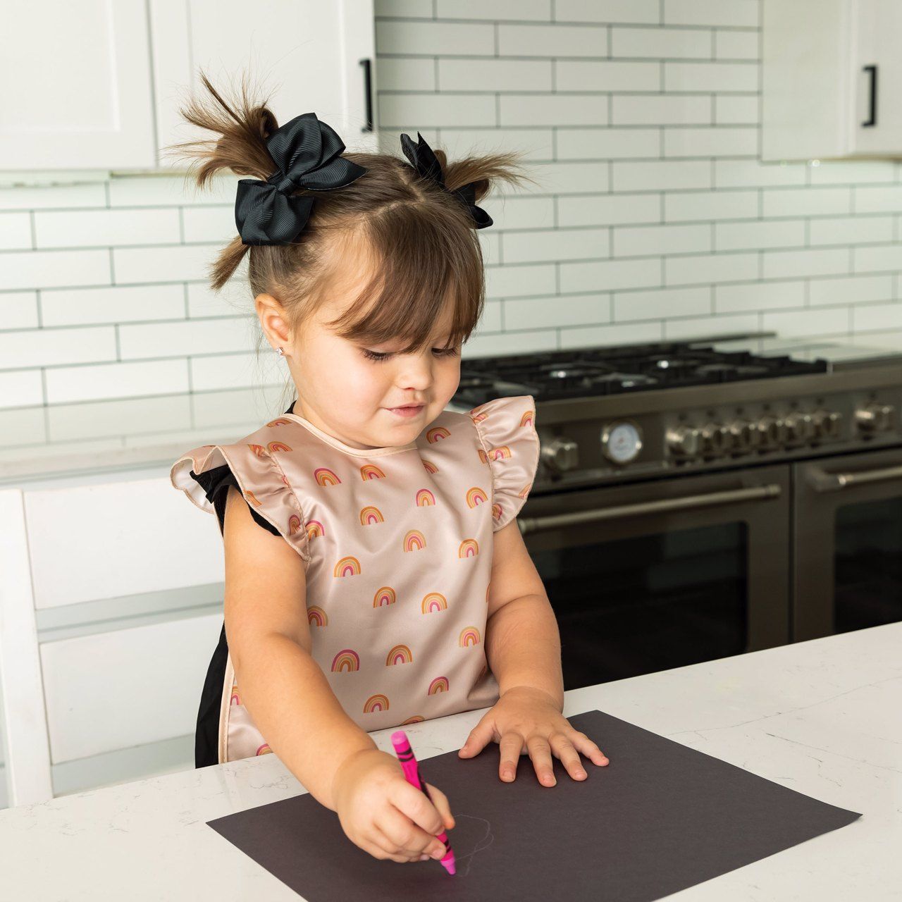 Tiny Twinkle - Mess - Proof Apron Bib Ruffle - Boho Rainbow