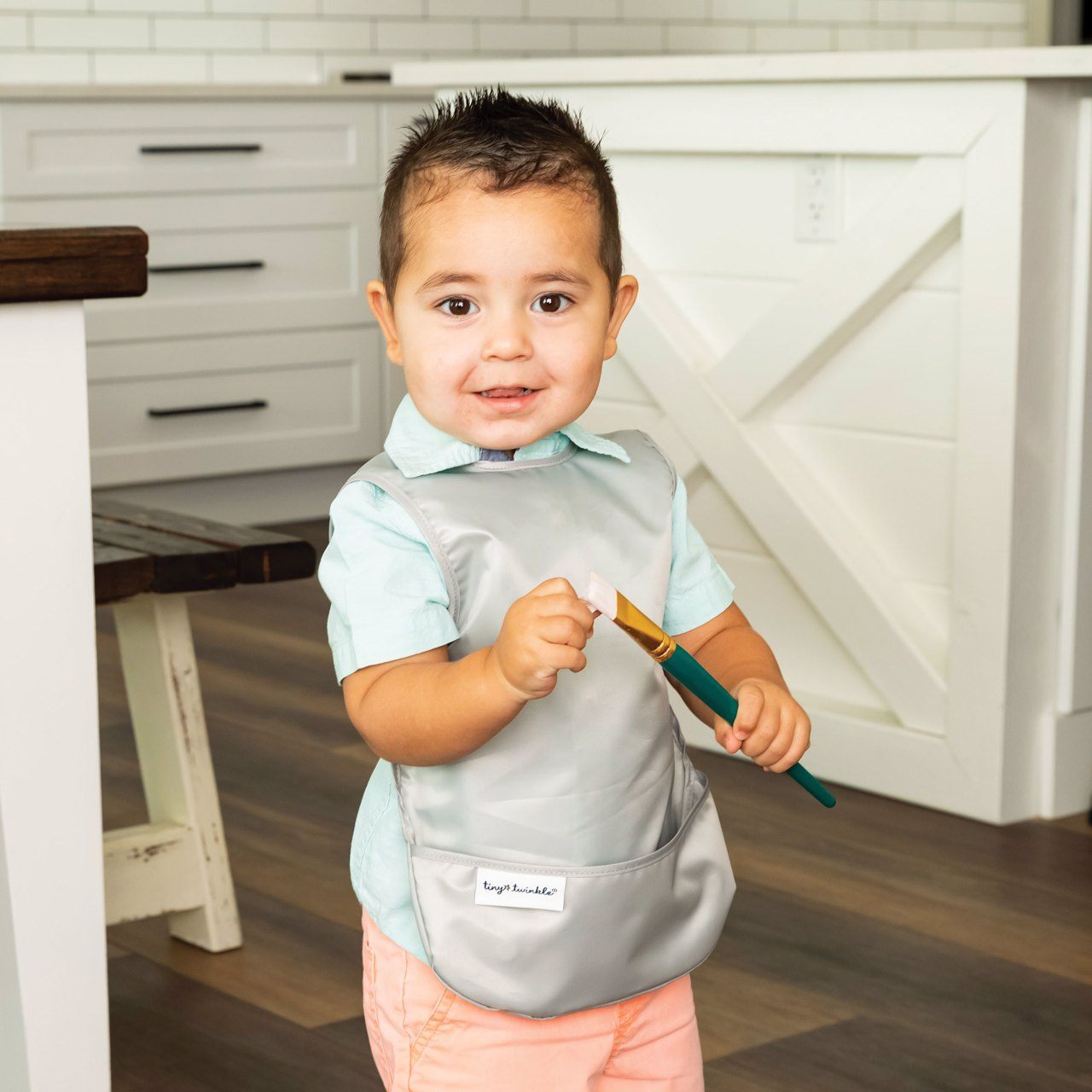 Tiny Twinkle - Mess - Proof Apron Bib Set of 2 - Grey, Dark Blue