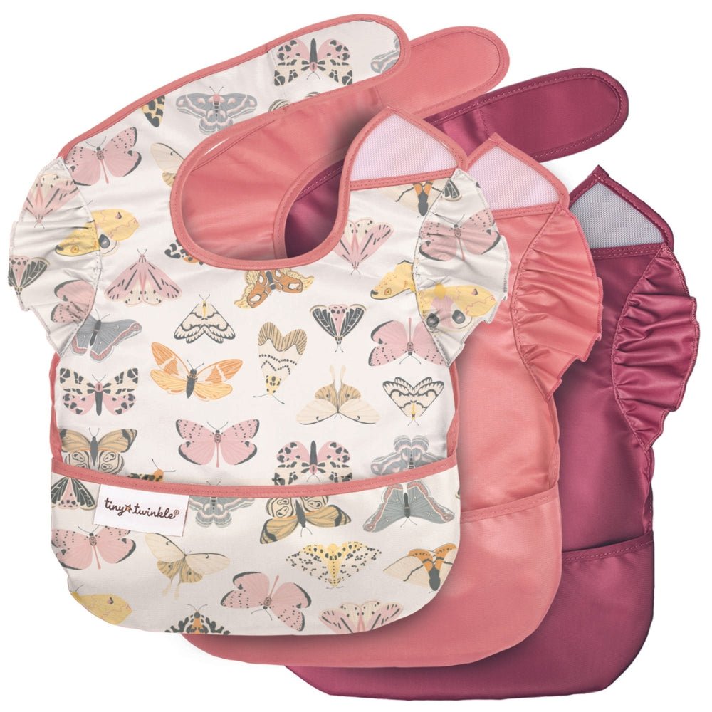 Tiny Twinkle - Mess - Proof Easy Bib 3 Pack - Flutter, Peach & Rose Red Set
