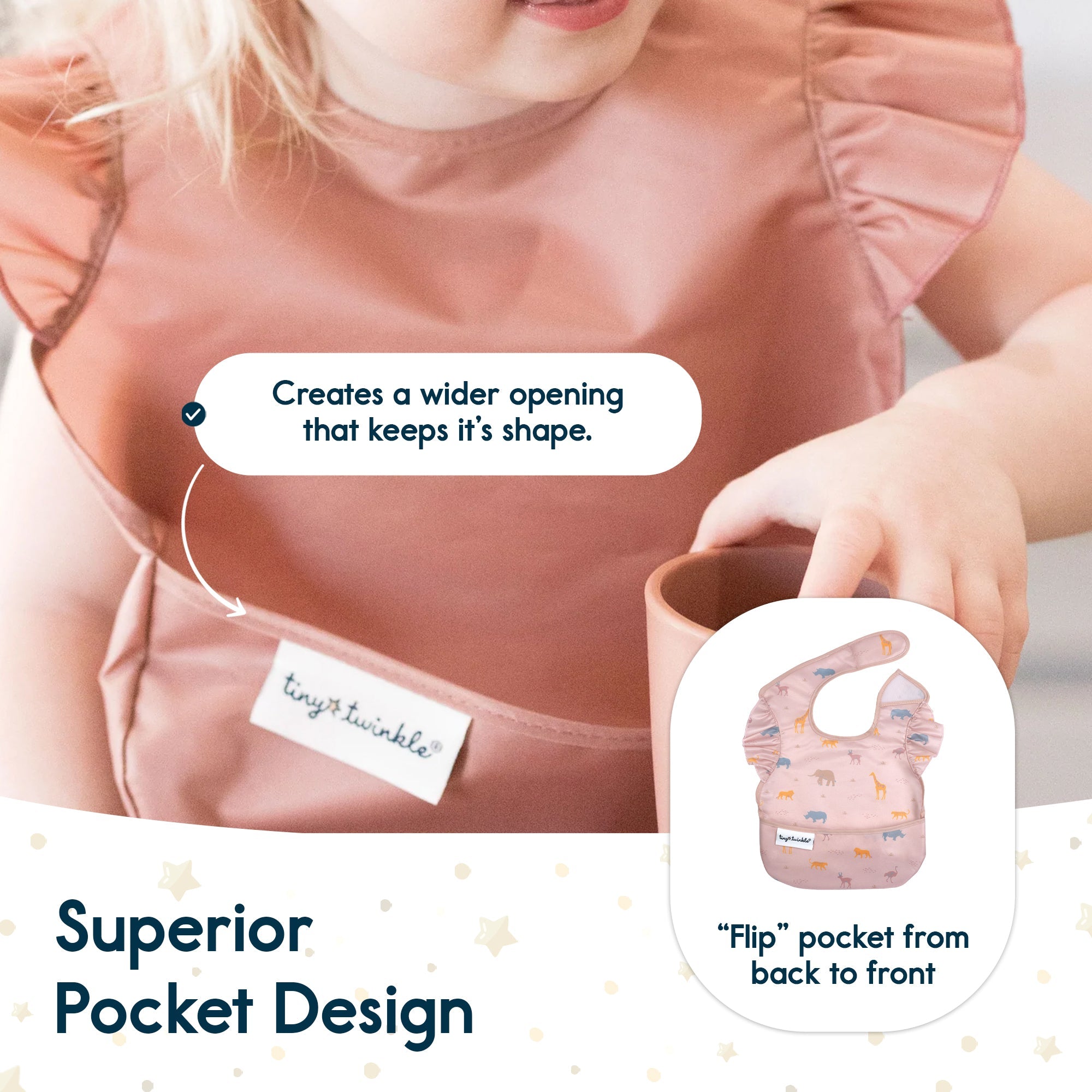 Tiny Twinkle - Mess - Proof Easy Bib 3 Pack - Flutter, Peach & Rose Red Set