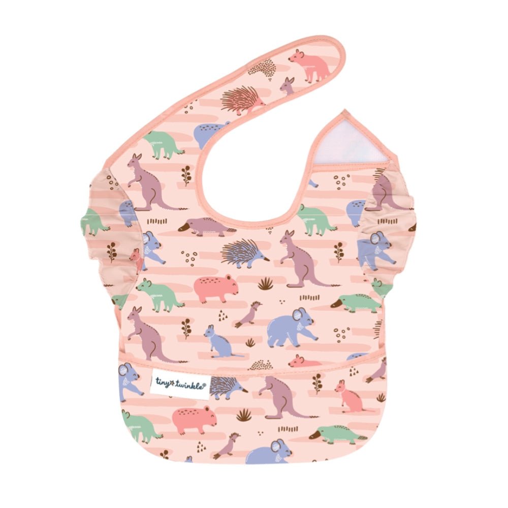 Tiny Twinkle - Mess - Proof Easy Bib - Aussie Animals Outback Pink