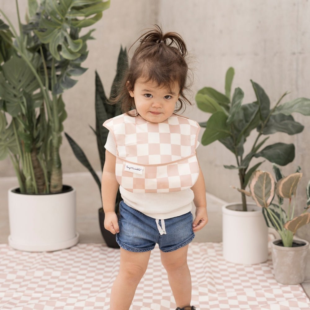 Tiny Twinkle - Mess - Proof Easy Bib - Beige Checkers