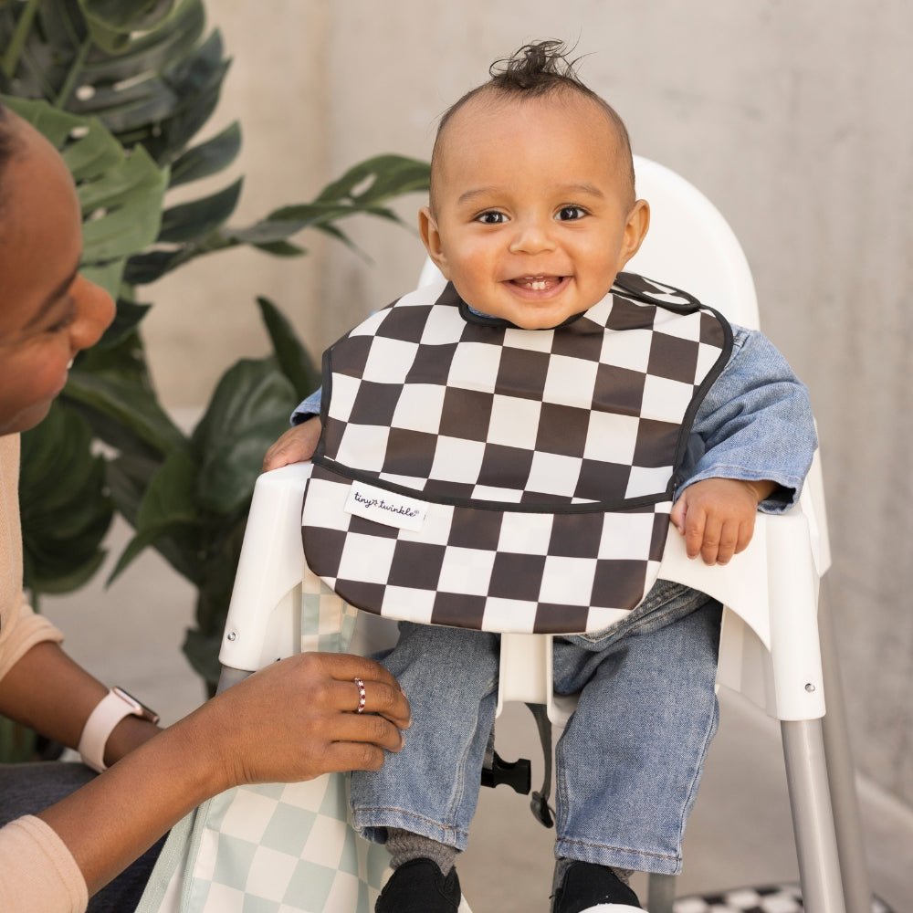 Tiny Twinkle - Mess - Proof Easy Bib - Black Checkers