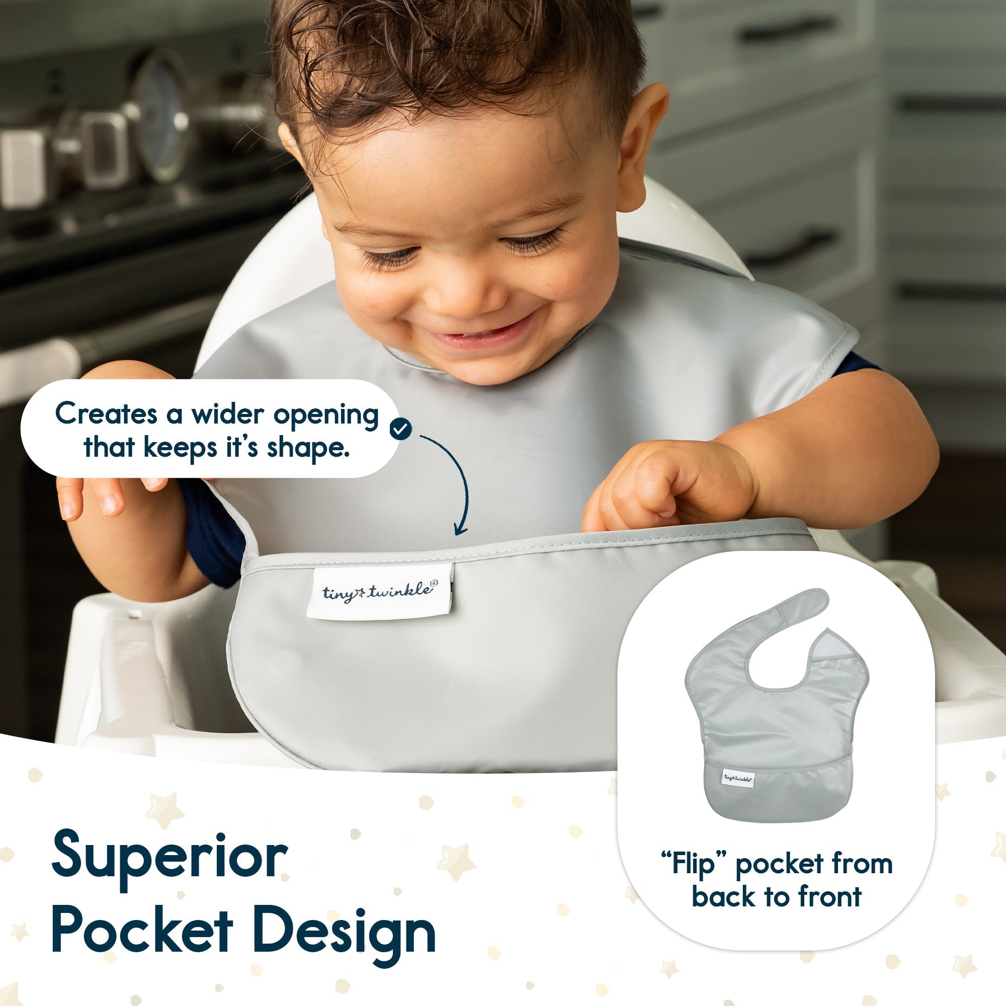 Tiny Twinkle - Mess - Proof Easy Bib - Flutter