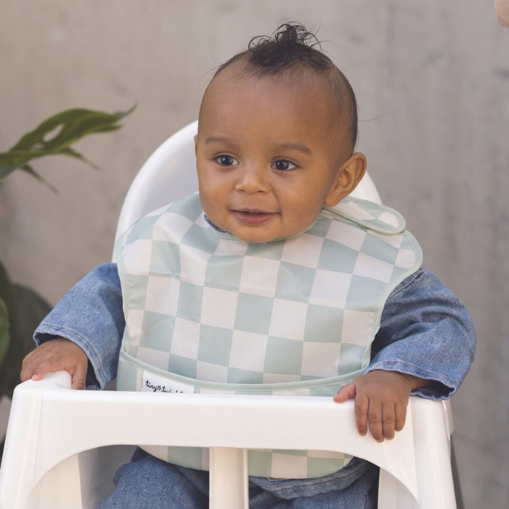 Tiny Twinkle - Mess - Proof Easy Bib - Sage Checkers