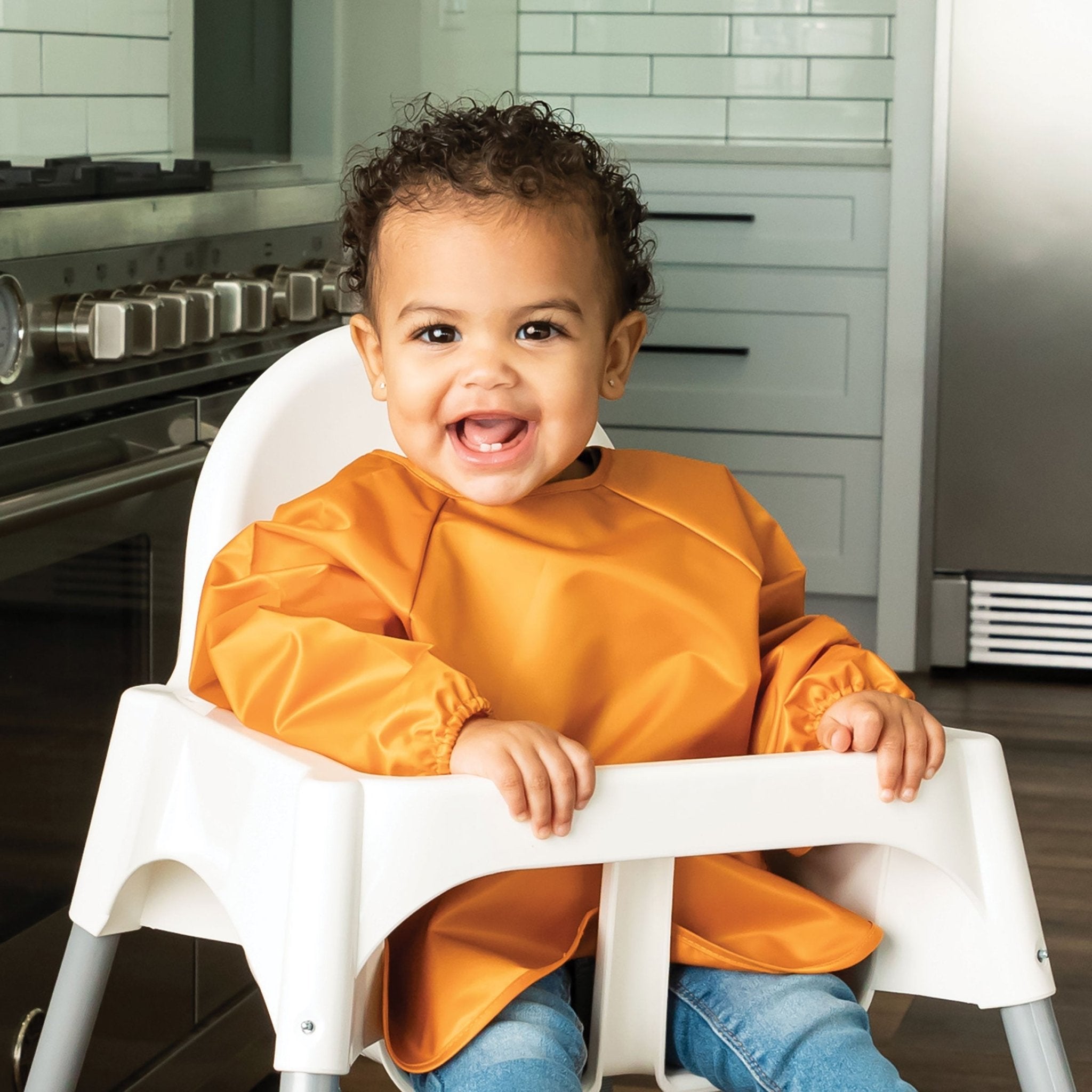 Tiny Twinkle - Mess - Proof Long Sleeve Bib 2 Pack - Sand, Cinnamon - Small/Large
