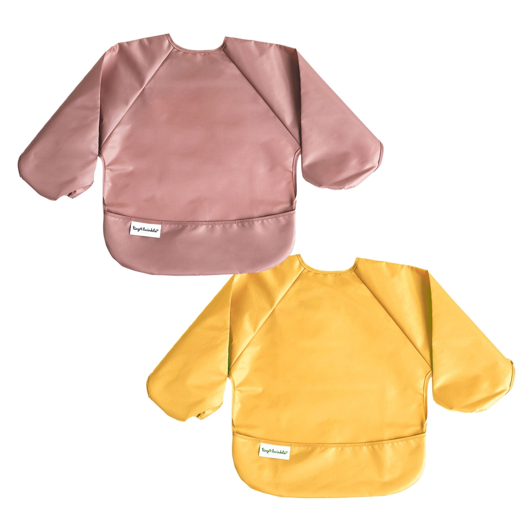 Tiny Twinkle - Mess - Proof Long Sleeve Bib 2 Pack - Taupe, Dandelion - Small/Large