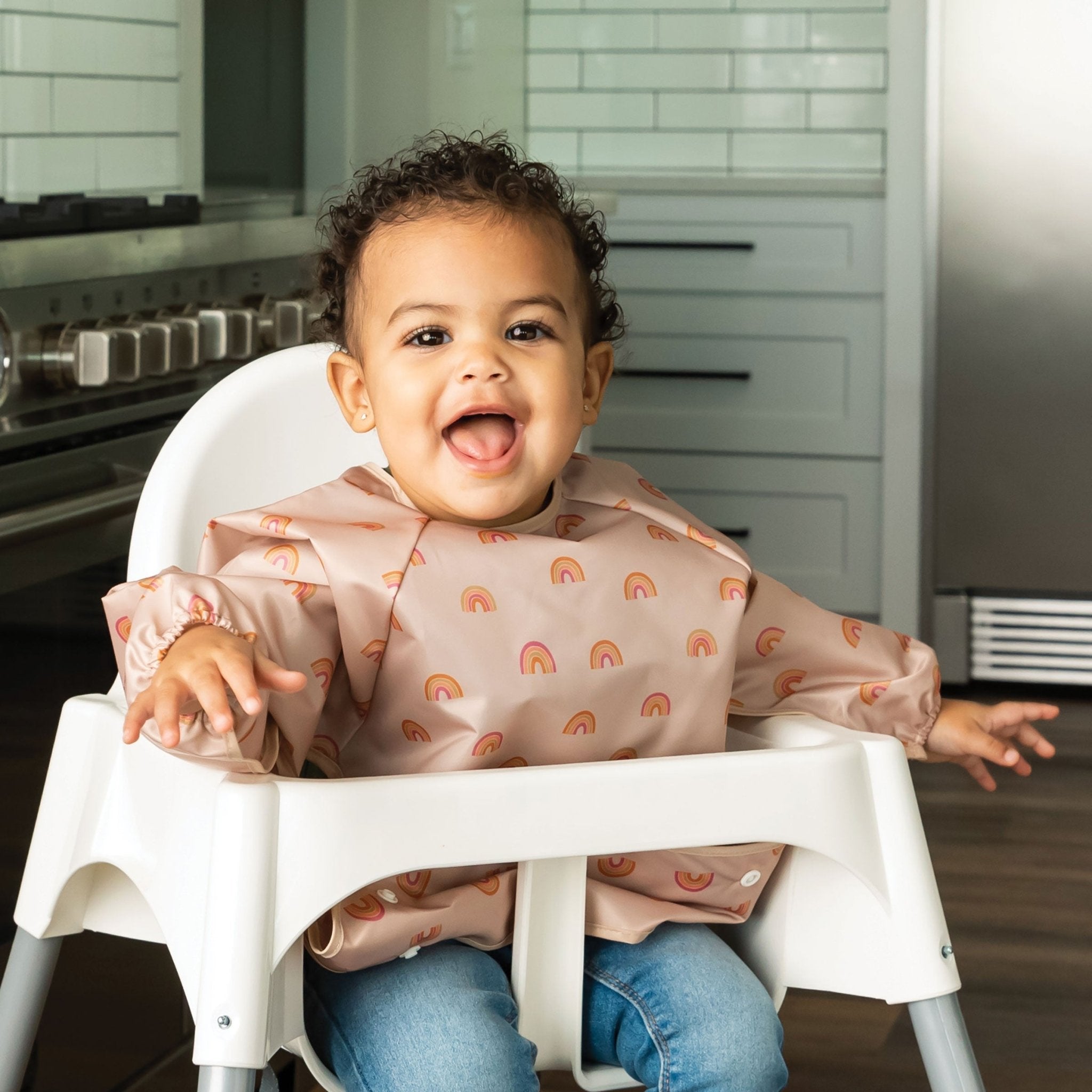 Tiny Twinkle - Mess - Proof Long Sleeve Bib - Boho Rainbow - Small/Large