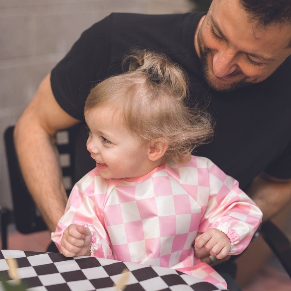 Tiny Twinkle - Mess - Proof Long Sleeve Bib - Pink Checkers