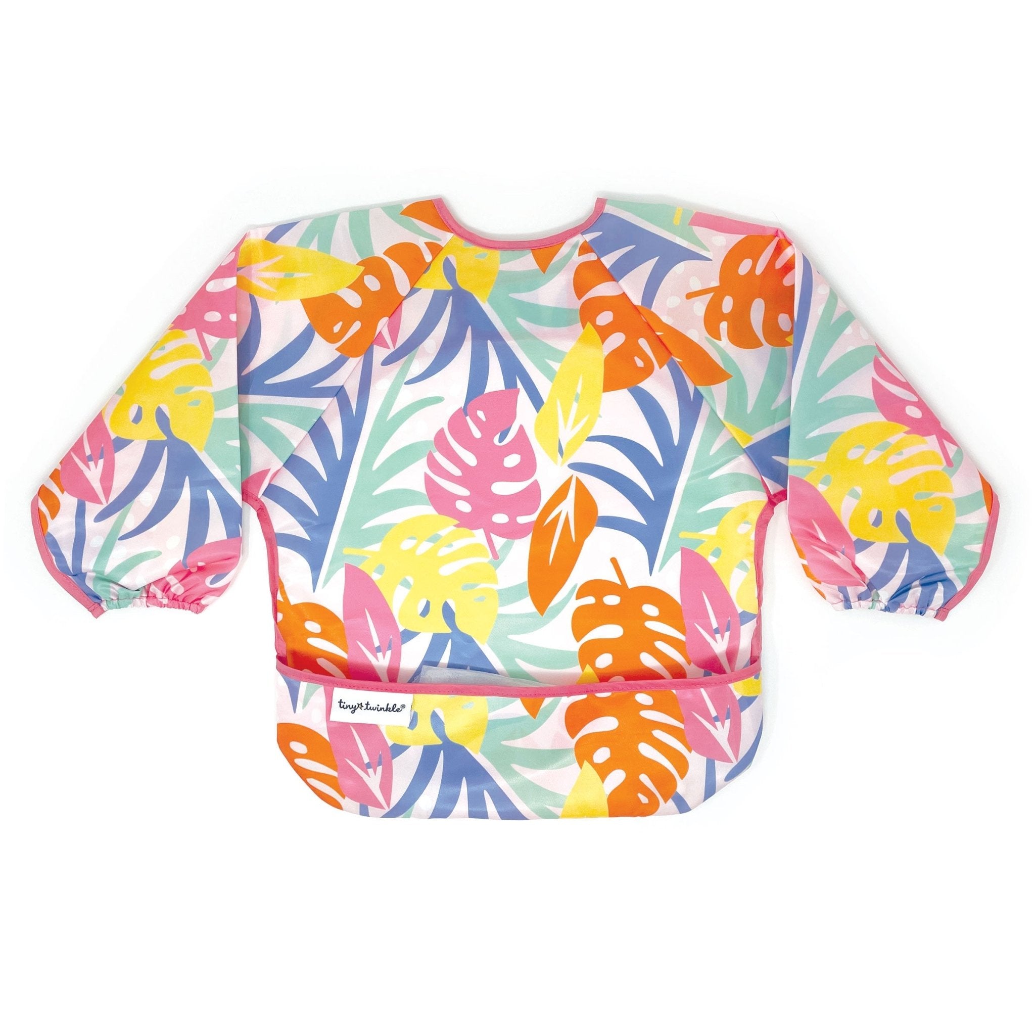Tiny Twinkle - Mess - Proof Long Sleeve Bib - Pink Palm