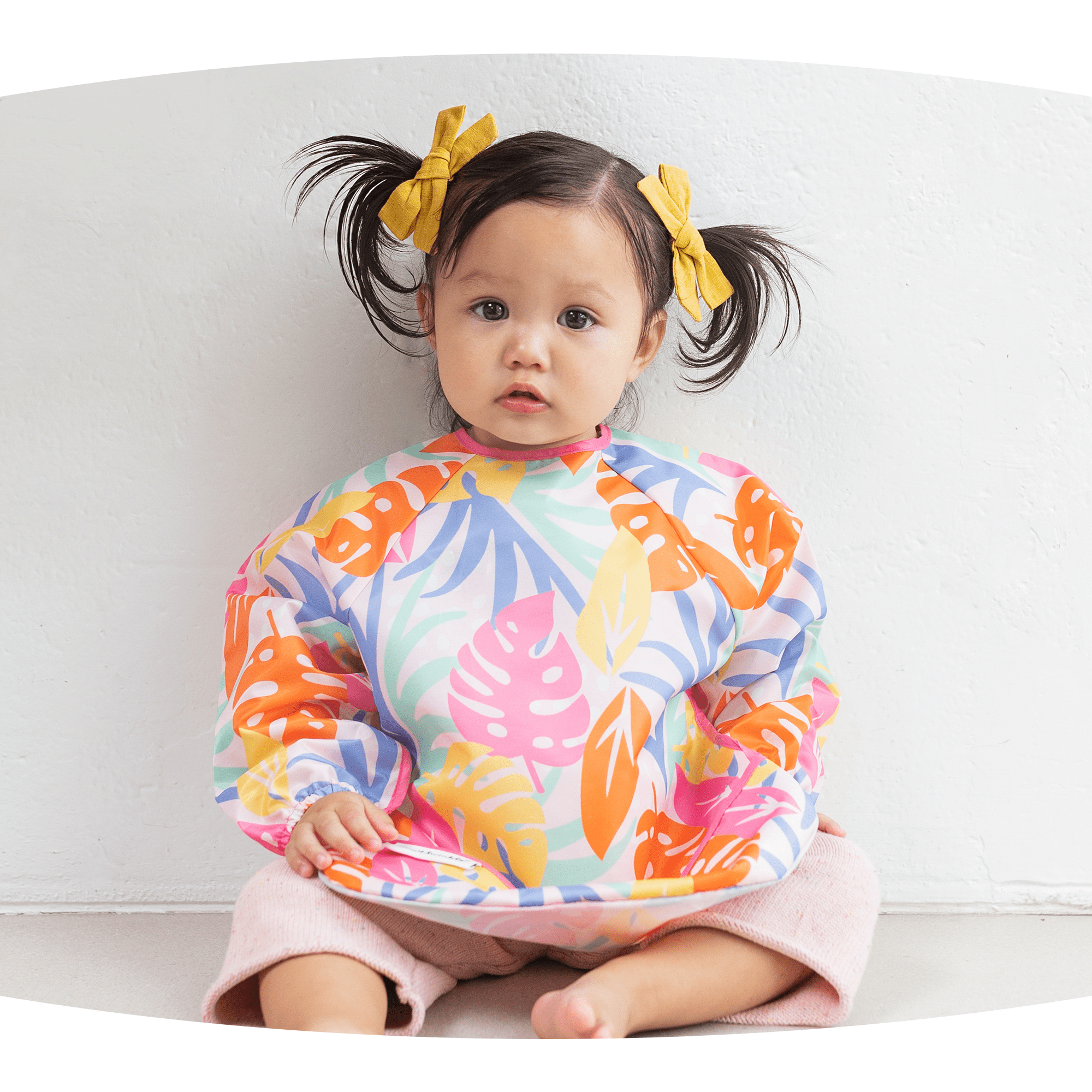 Tiny Twinkle - Mess - Proof Long Sleeve Bib - Pink Palm