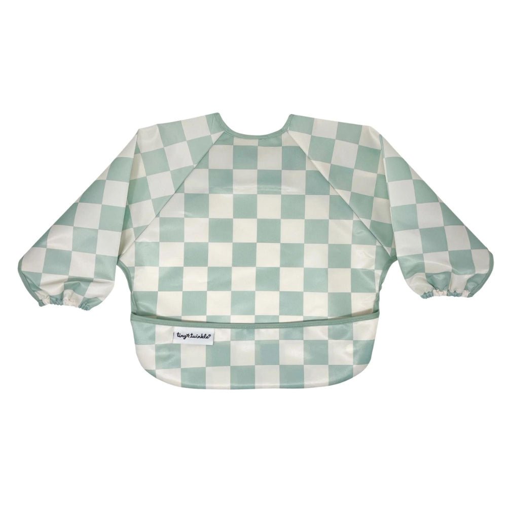 Tiny Twinkle - Mess - Proof Long Sleeve Bib - Sage Checkers