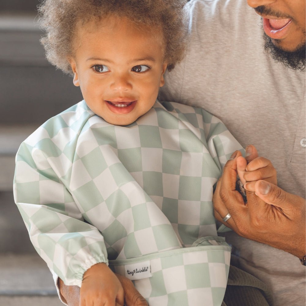 Tiny Twinkle - Mess - Proof Long Sleeve Bib - Sage Checkers