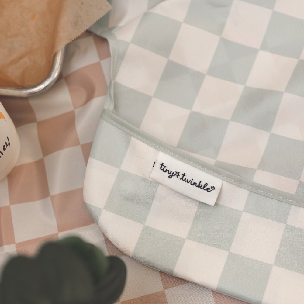 Tiny Twinkle - Mess - Proof Long Sleeve Bib - Sage Checkers