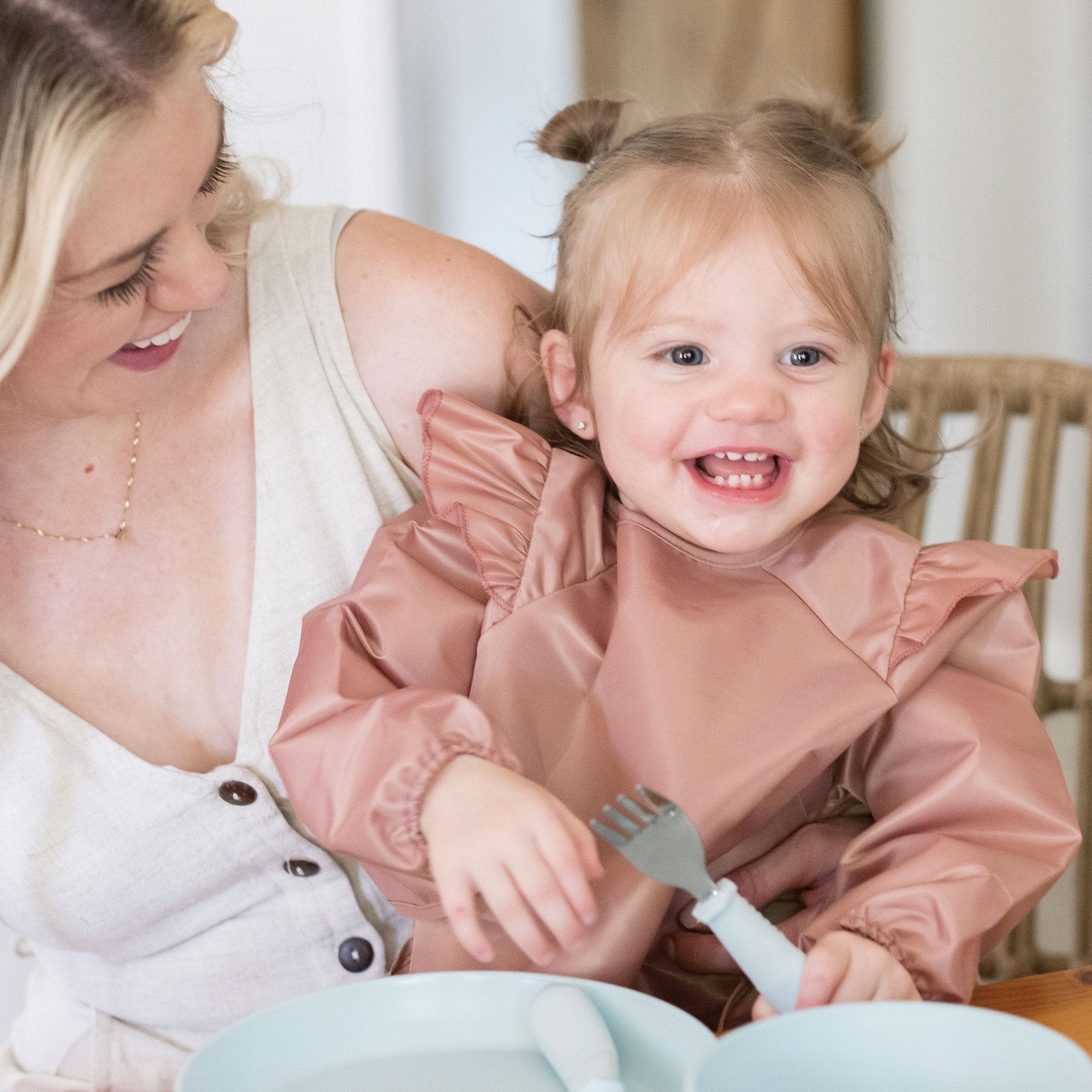 Tiny Twinkle - Mess - Proof Long Sleeve Bib - Taupe